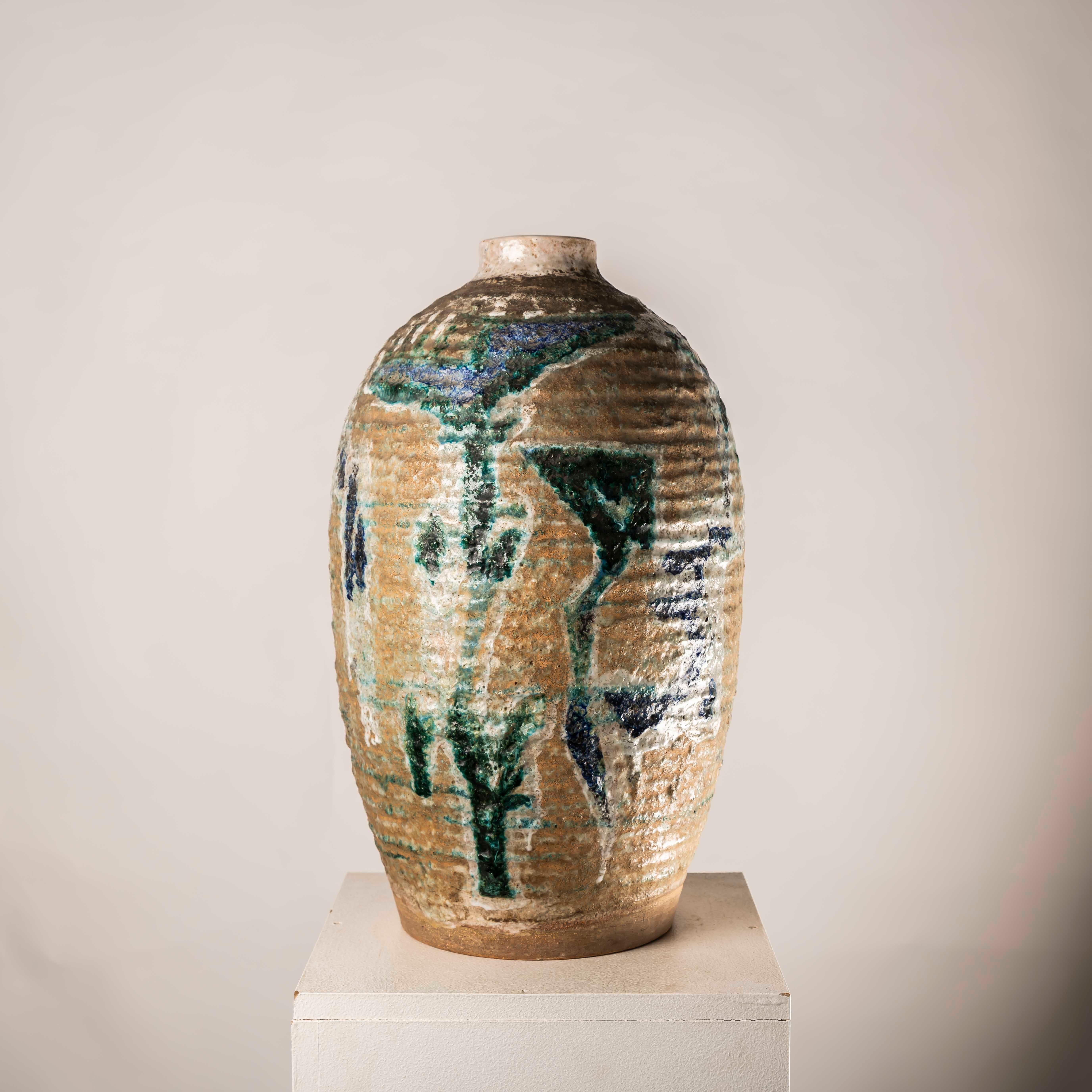 Céramique Très important vase en céramique émaillée XL du milieu du siècle dernier signé en vente