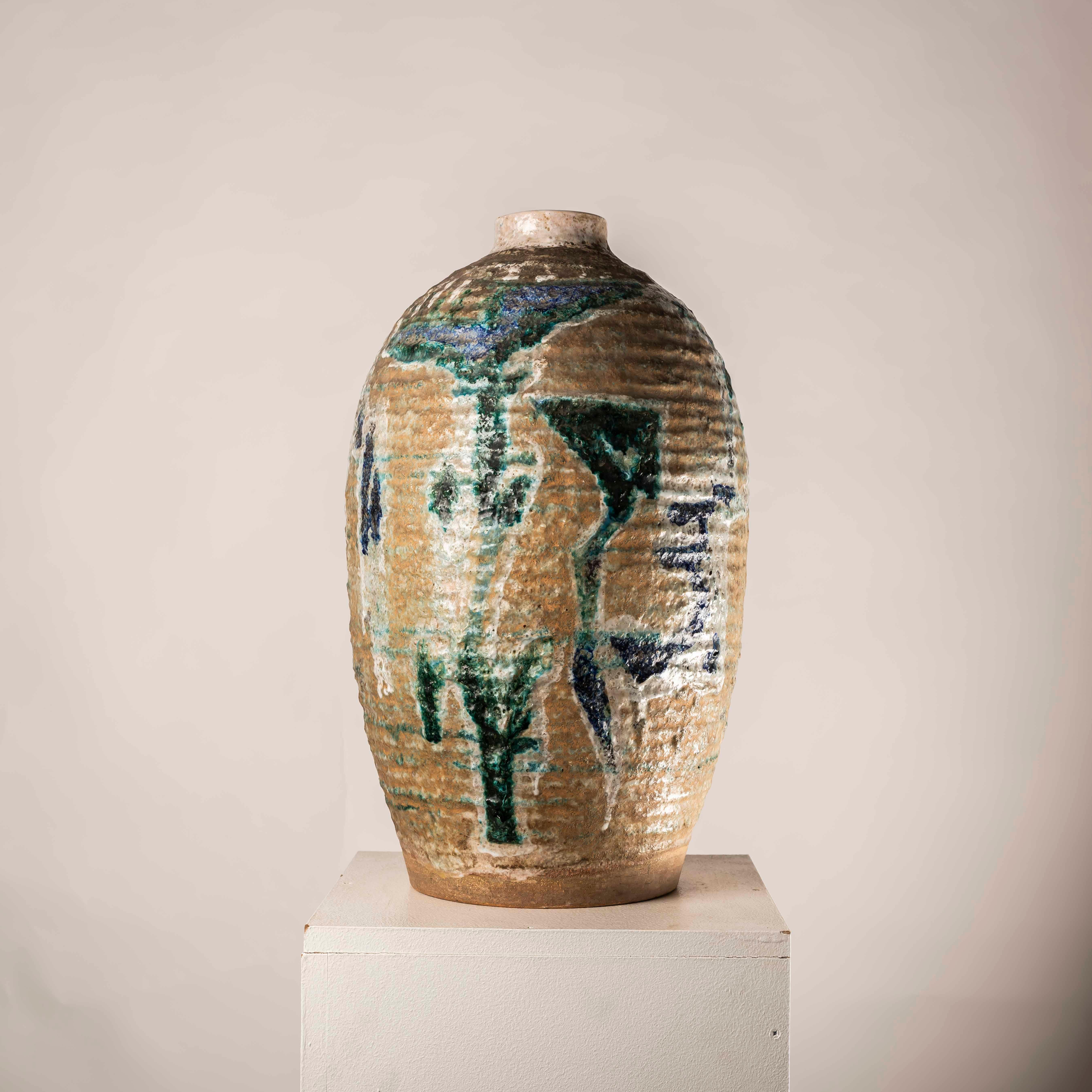 Très important vase en céramique émaillée XL du milieu du siècle dernier signé en vente 1