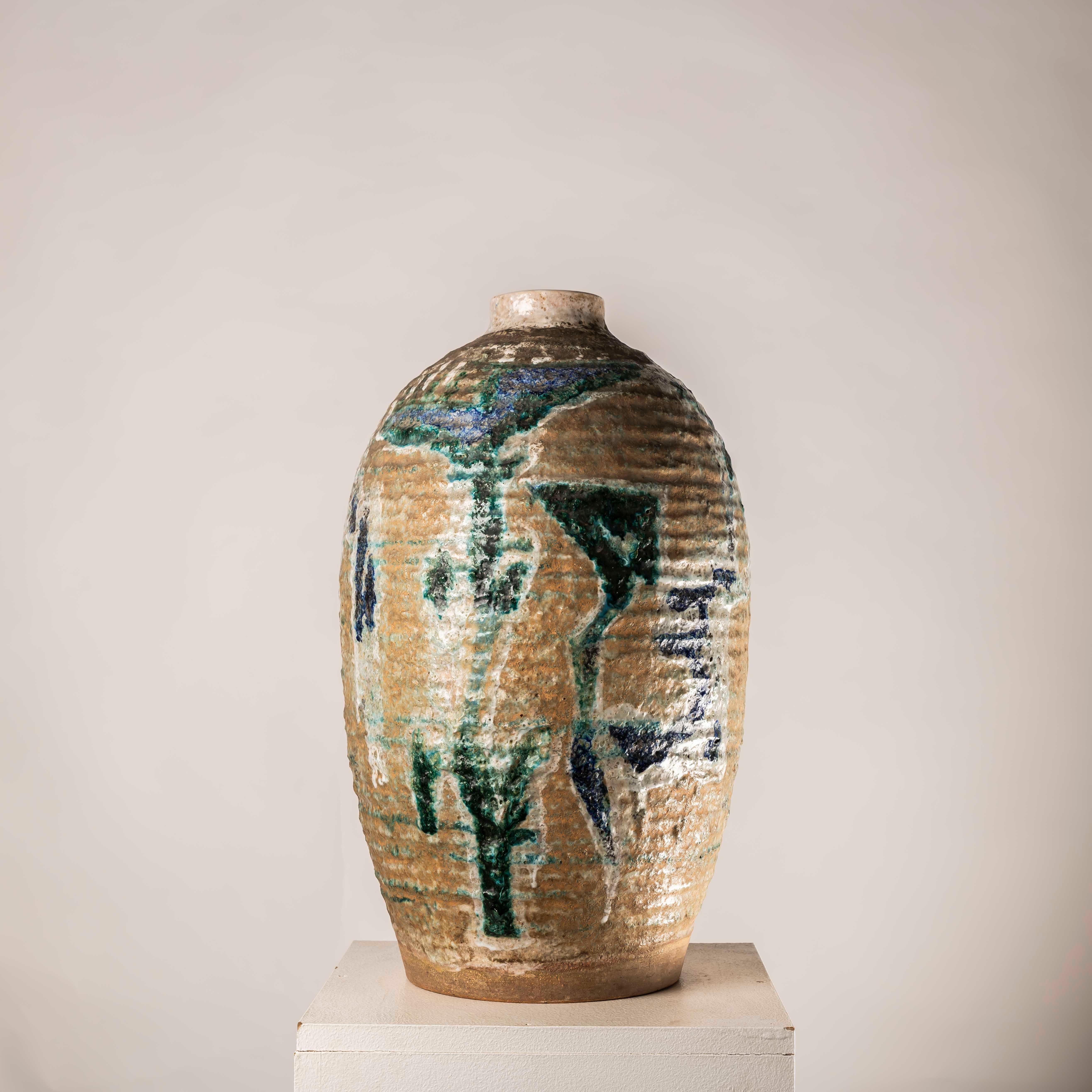 Très important vase en céramique émaillée XL du milieu du siècle dernier signé en vente 2