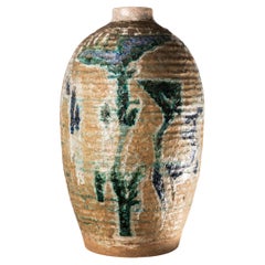 Very important XL Enameled Ceramic Mid-Century Vase Signed