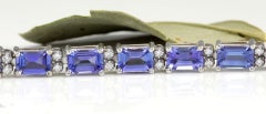 12.45 Carat Natural Tanzanite and Diamond 14 Karat Solid White Gold Bracelet