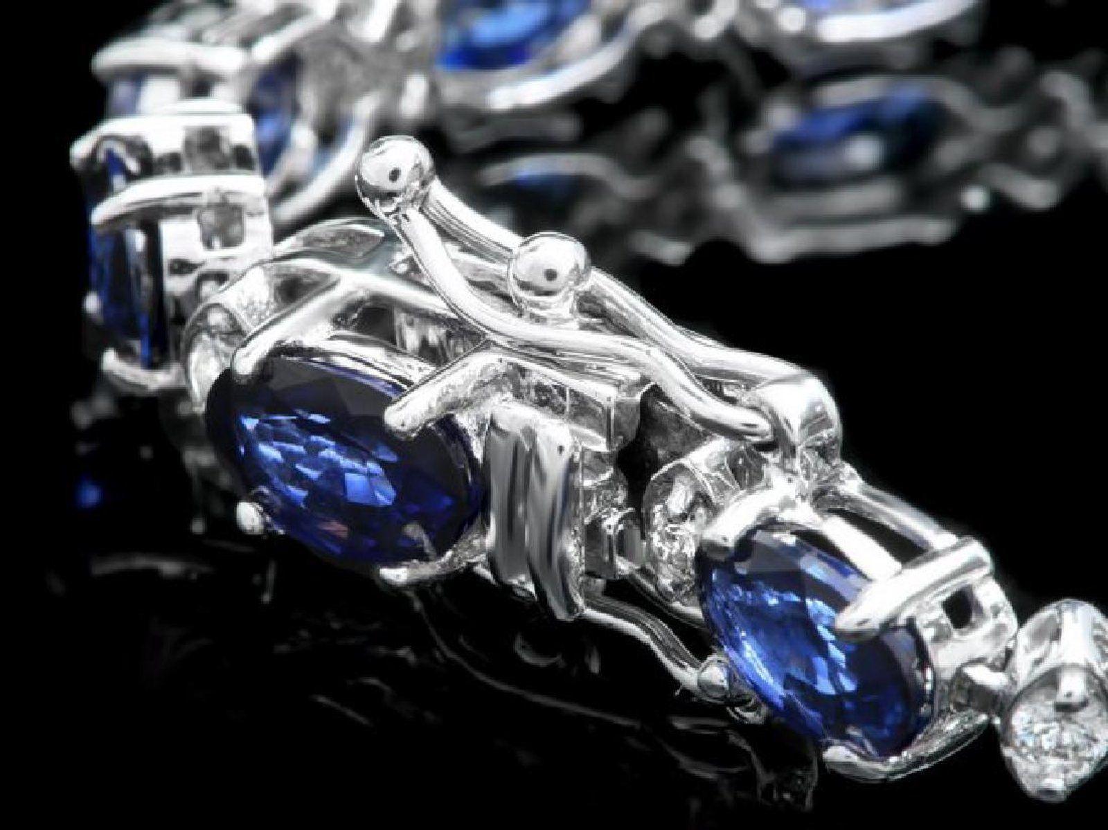 Mixed Cut Very Impressive 13.50Ct Natural Sapphire & Diamond 14K Solid White Gold Bracelet For Sale