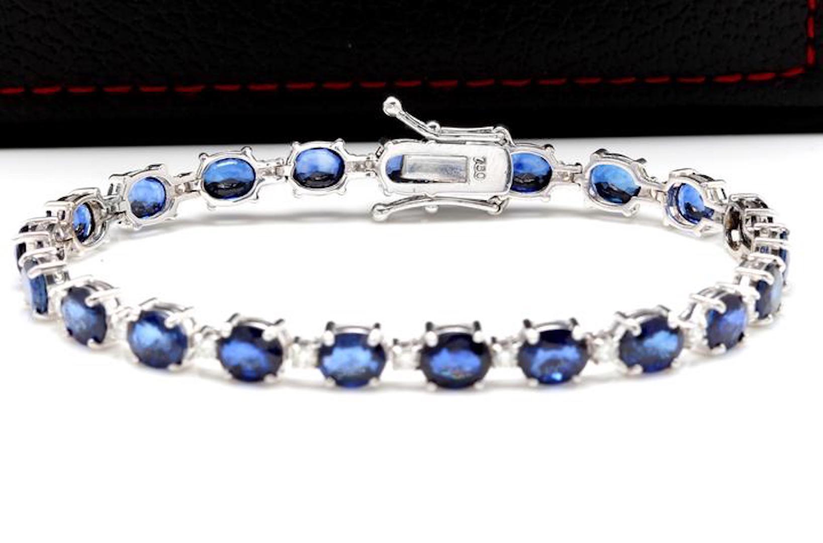 Very Impressive 16.24 Carats Natural Sapphire & Diamond 14K Solid White Gold Bracelet

STAMPED: 14K

Total Natural Round Diamonds Weight: Approx. 0.92 Carats (color G-H / Clarity SI1-Si2)

Total Natural Sapphire Weight is: Approx. 15.32