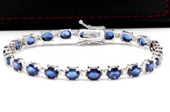 Very Impressive 16.24Ct Natural Sapphire & Diamond 14K Solid White Gold Bracelet