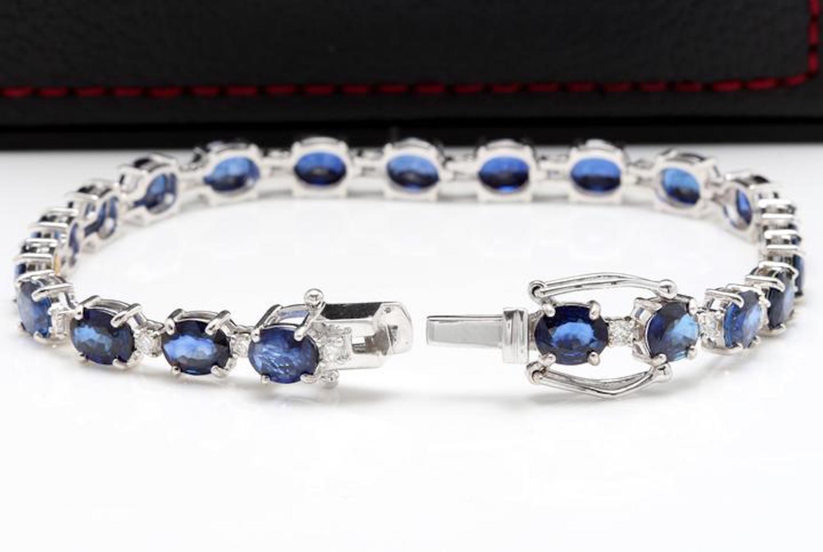 Mixed Cut Very Impressive 16.24Ct Natural Sapphire & Diamond 14K Solid White Gold Bracelet For Sale