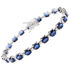 Very Impressive 16.24Ct Natural Sapphire & Diamond 14K Solid White Gold Bracelet