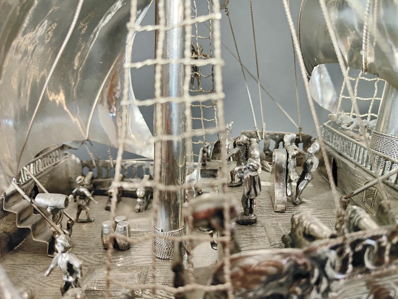Very impressive 19th Century solid silver antique German model of a Ship For Sale 2