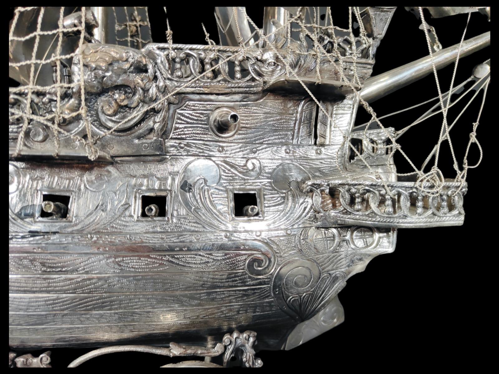 Very impressive 19th Century solid silver antique German model of a Ship For Sale 5