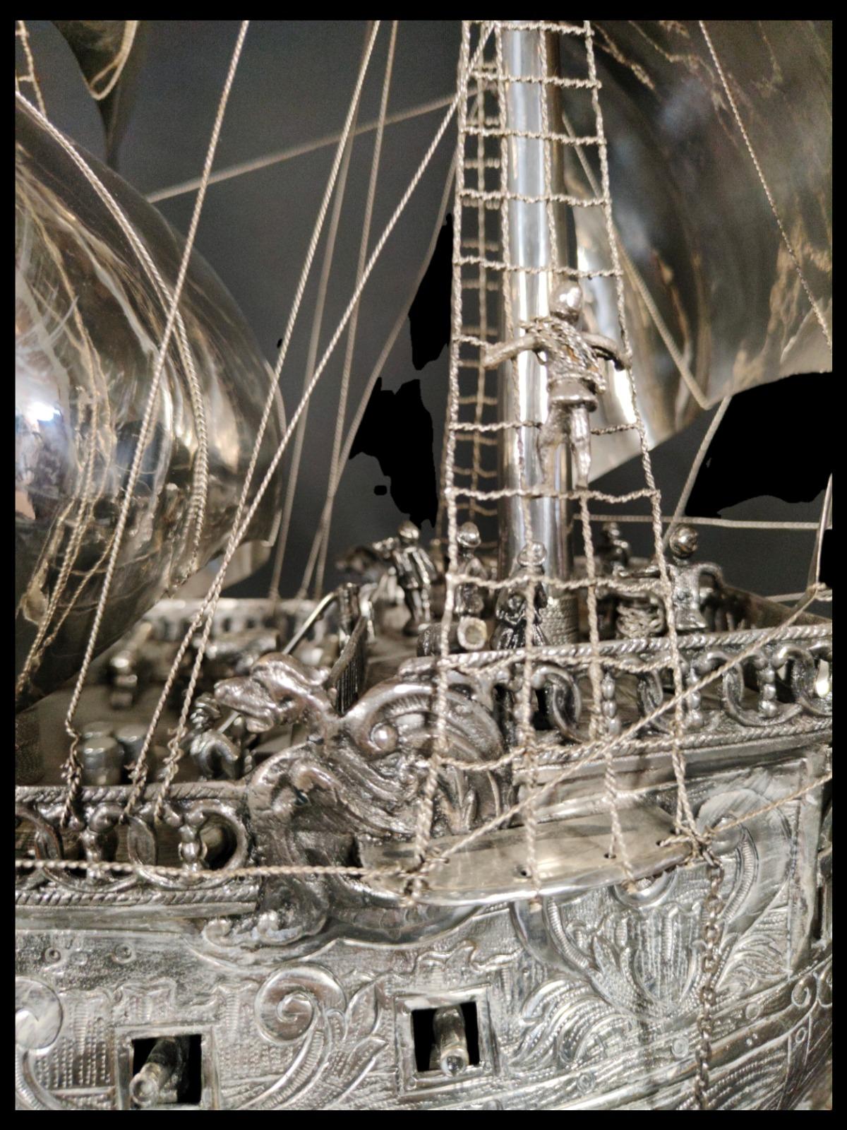 Baroque Very impressive 19th Century solid silver antique German model of a Ship For Sale