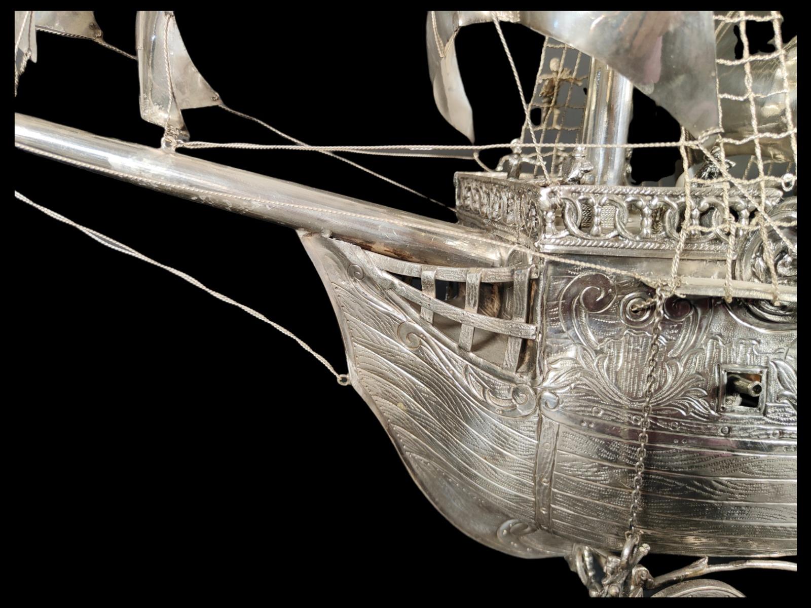 Very impressive 19th Century solid silver antique German model of a Ship For Sale 1