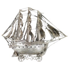 Very impressive 19th Century solid silver Antique German model of a Ship