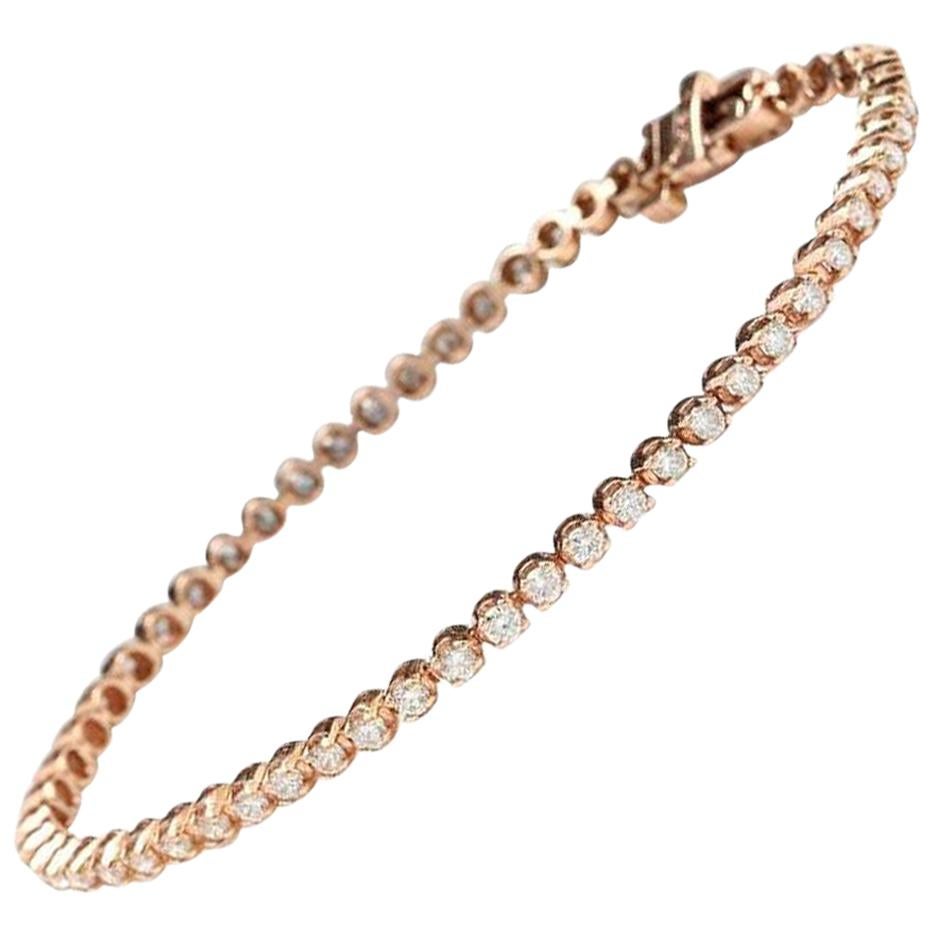 Very Impressive 2.32 Carat Natural Diamond 14 Karat Solid Rose Gold Bracelet For Sale