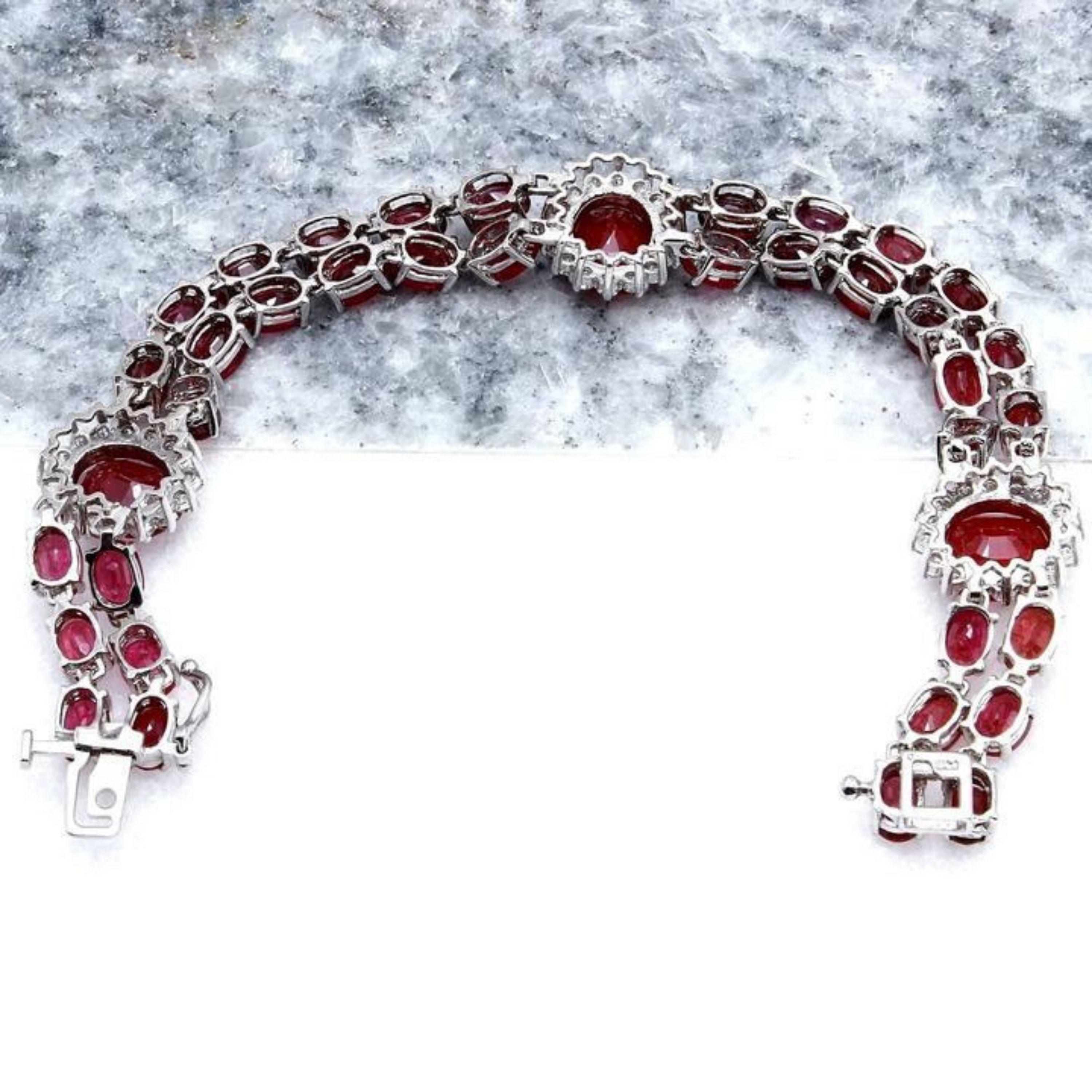 Bracelet très impressionnant en or blanc massif 14 carats avec rubis rouge naturel 23,30 carats et diamants Neuf - En vente à Los Angeles, CA