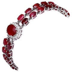 Very Impressive 23.30 Ct Natural Red Ruby &Diamond 14K Solid White Gold Bracelet