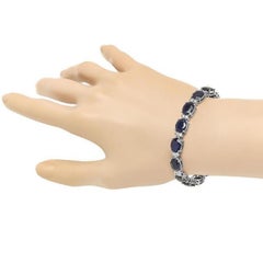 Very Impressive 29.50ct Natural Sapphire & Diamond 14 Karat Solid Gold Bracelet