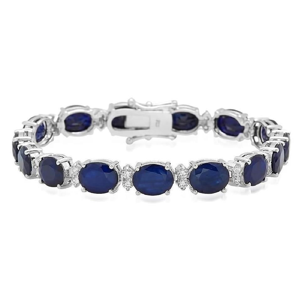 Mixed Cut Very Impressive 29.50ct Natural Sapphire & Diamond 14 Karat Solid Gold Bracelet For Sale