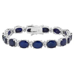 Very Impressive 29.50ct Natural Sapphire & Diamond 14 Karat Solid Gold Bracelet