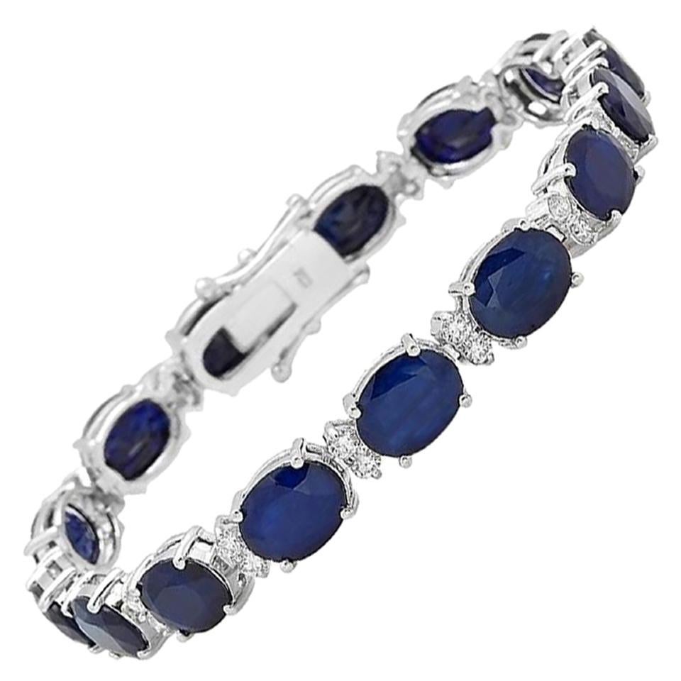 Very Impressive 29.50ct Natural Sapphire & Diamond 14 Karat Solid Gold Bracelet