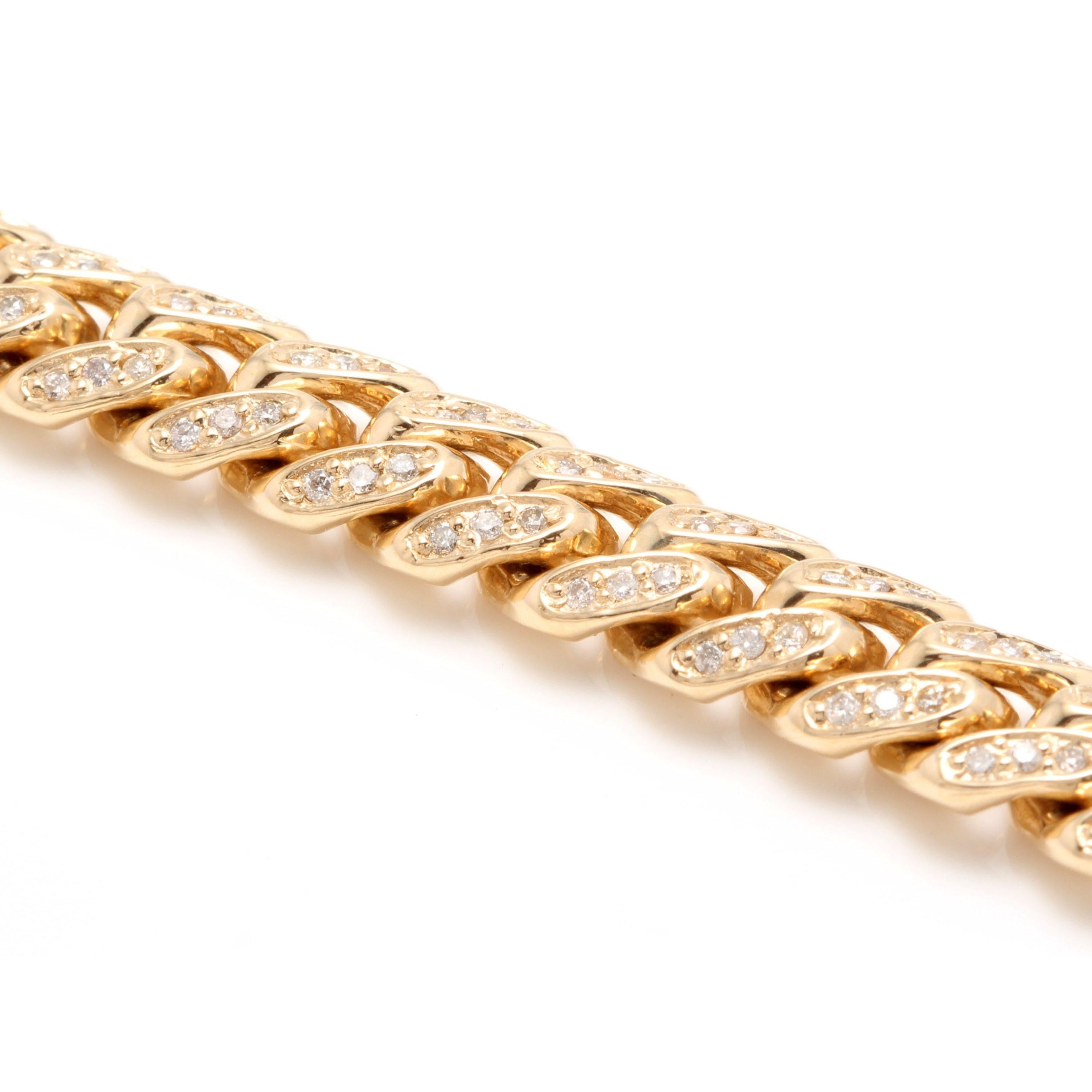 Very Impressive 6.00 Carats Natural Diamond 14K Solid Yellow Gold Men's Miami Cuban Link Bracelet

STAMPED: 14K

Total Natural Round Cut Diamonds Weight is: Approx. 6.00 Carats (color H-I / Clarity SI1-SI2)

Bracelet Length is: 8.5 inches

Bracelet