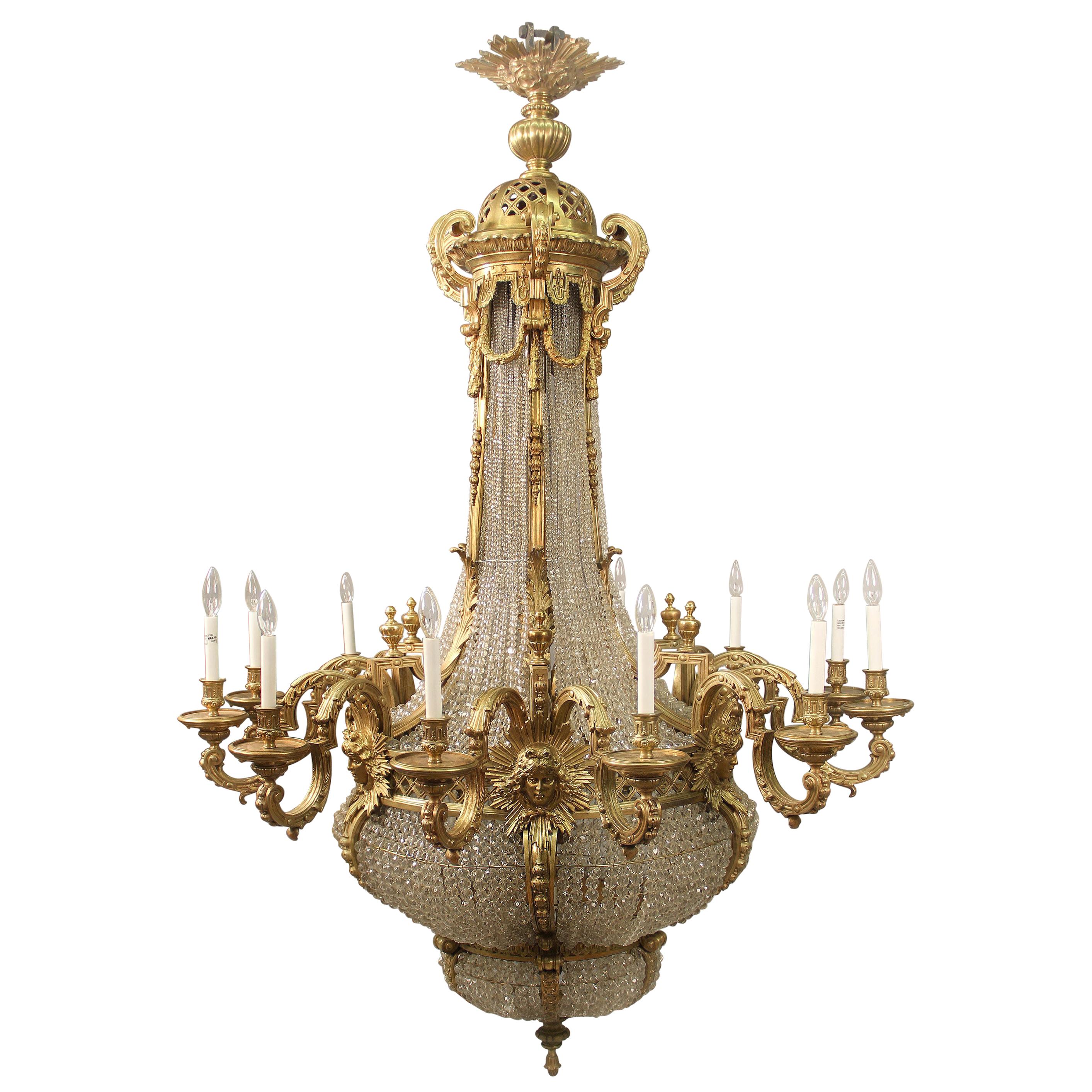 Very Impressive and Palatial Late 19th Century Bronze and Crystal Chandelier For Sale