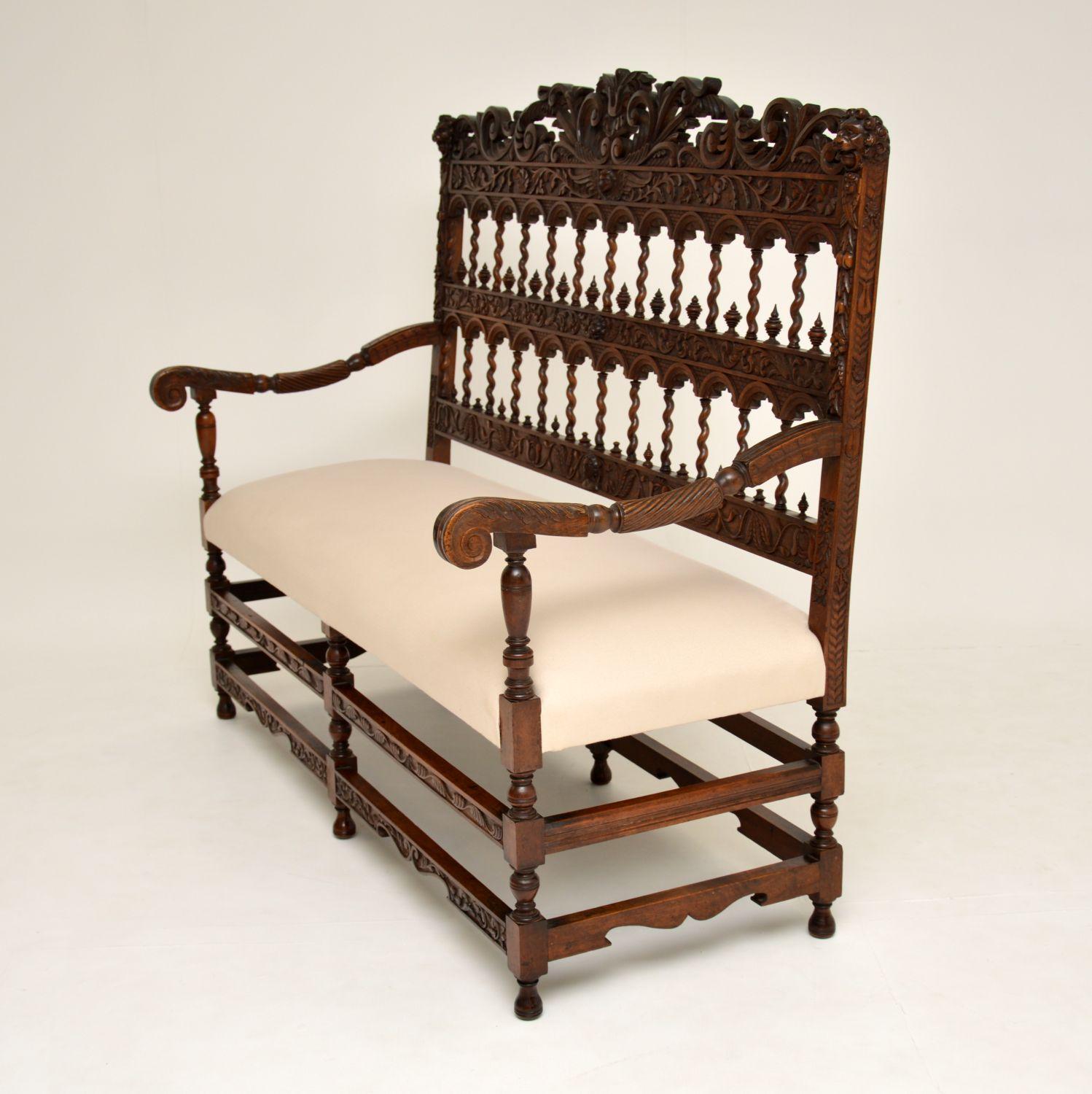 Very Impressive Antique Finely Carved Walnut Settee 4