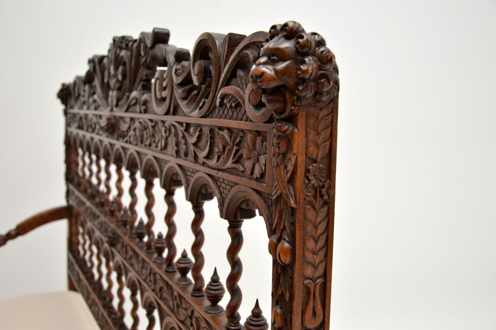 Very Impressive Antique Finely Carved Walnut Settee 5