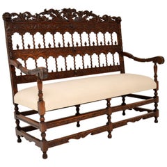 Very Impressive Antique Finely Carved Walnut Settee
