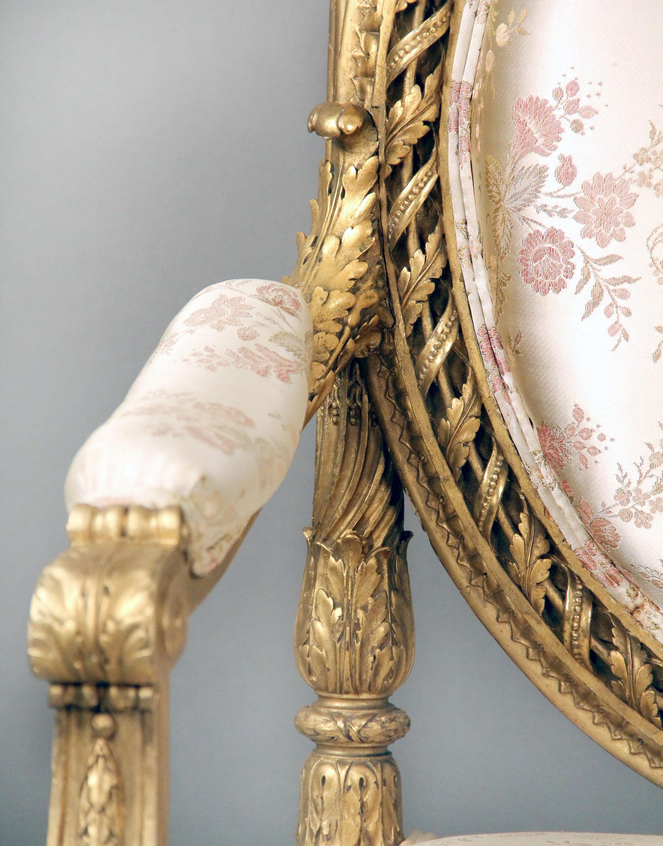 Belle Époque Very Impressive Late 19th Century Louis XVI Style Giltwood Throne Chair