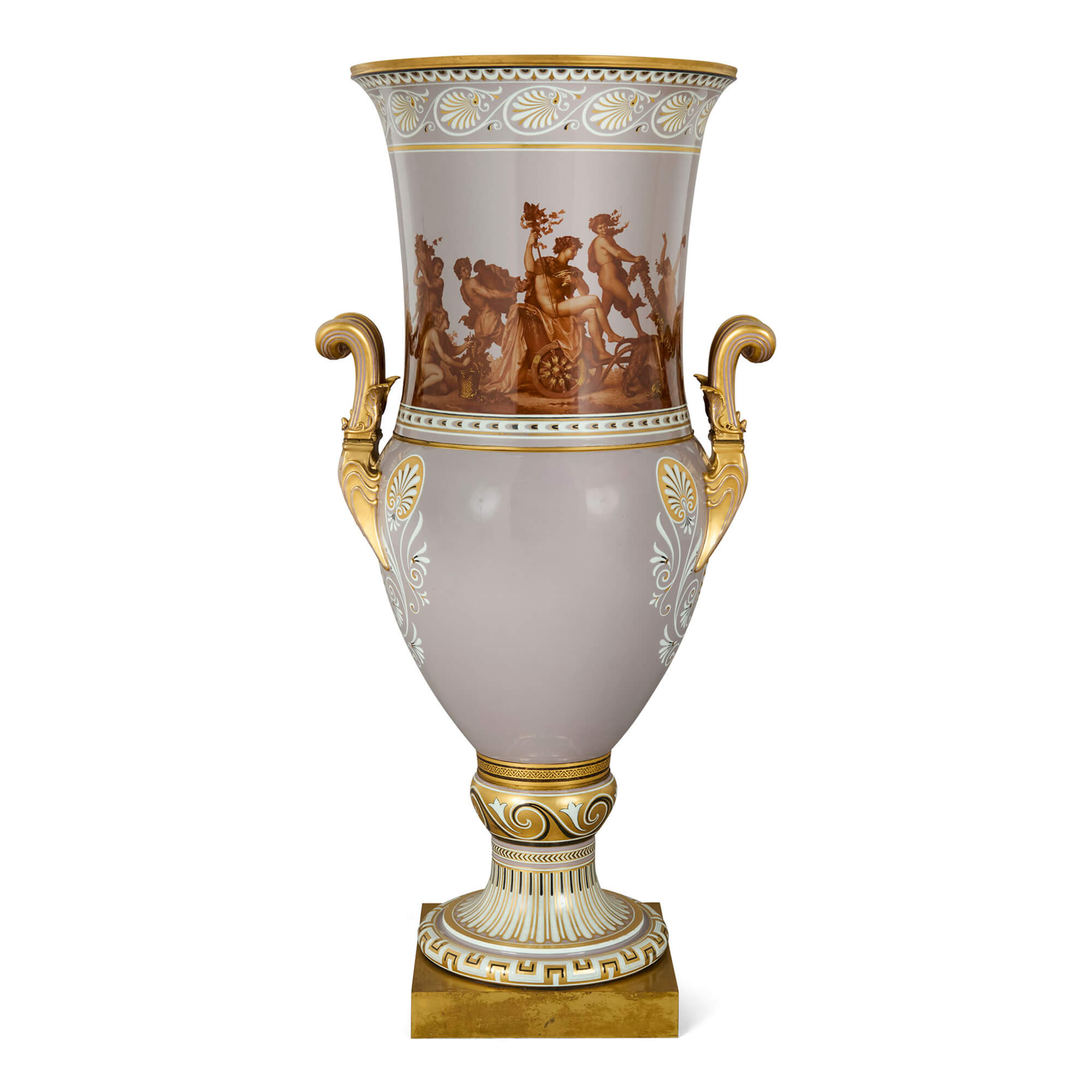 Monumental Antique Sèvres Porcelain Neoclassical Style Vase with Mauve Ground