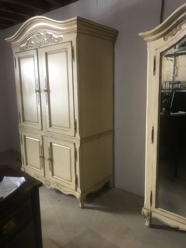 Very Impressive Romantic Cream Antiqued Armoire For Sale at 1stDibs
