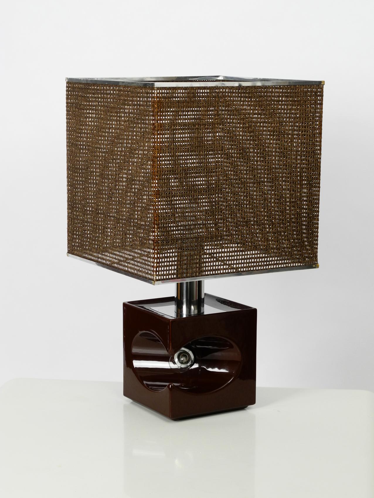 Very Interesting 1960s Italian Ceramic Table Lamp with Large Bast Basket Shade 6