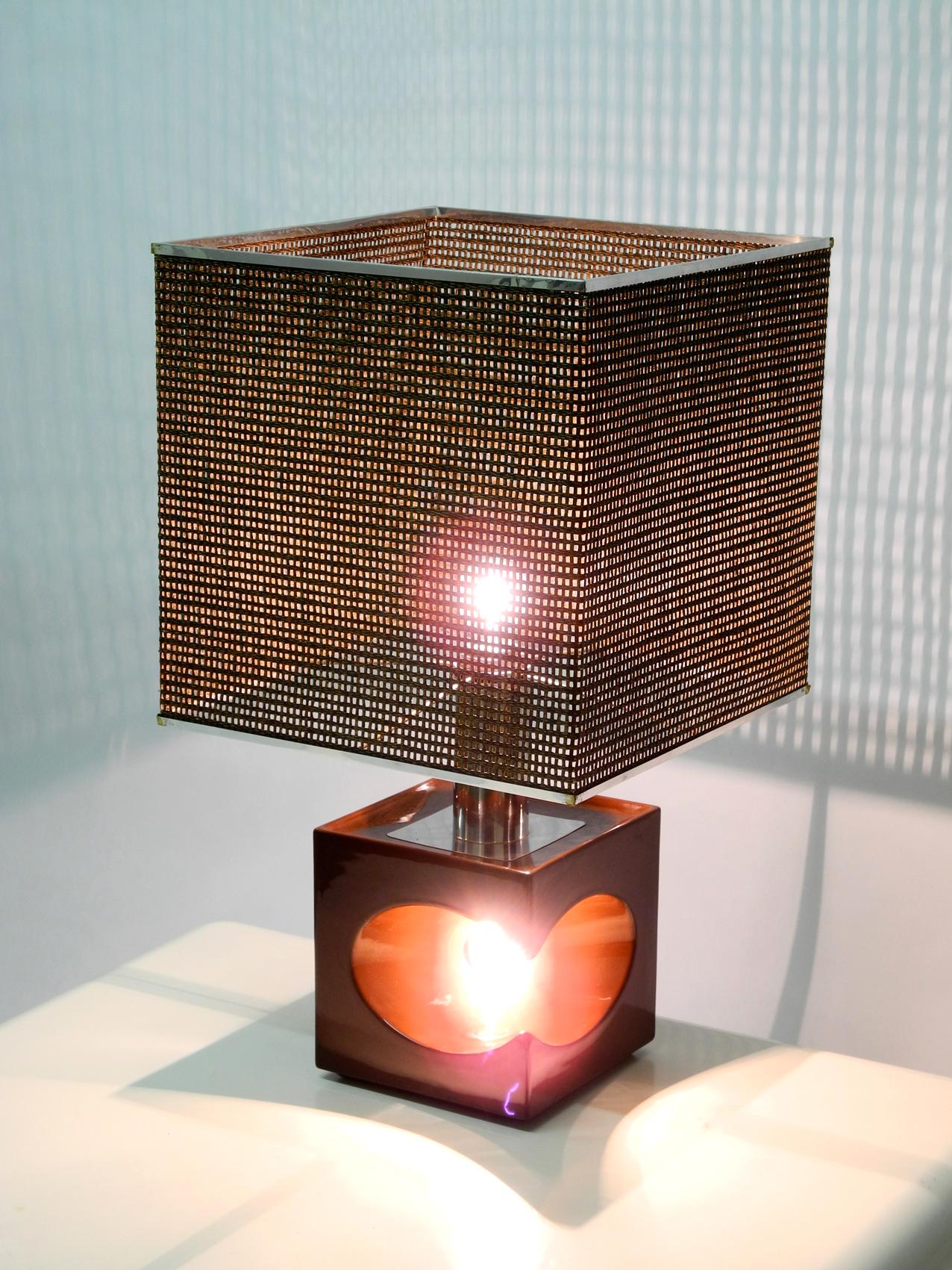 Space Age Very Interesting 1960s Italian Ceramic Table Lamp with Large Bast Basket Shade
