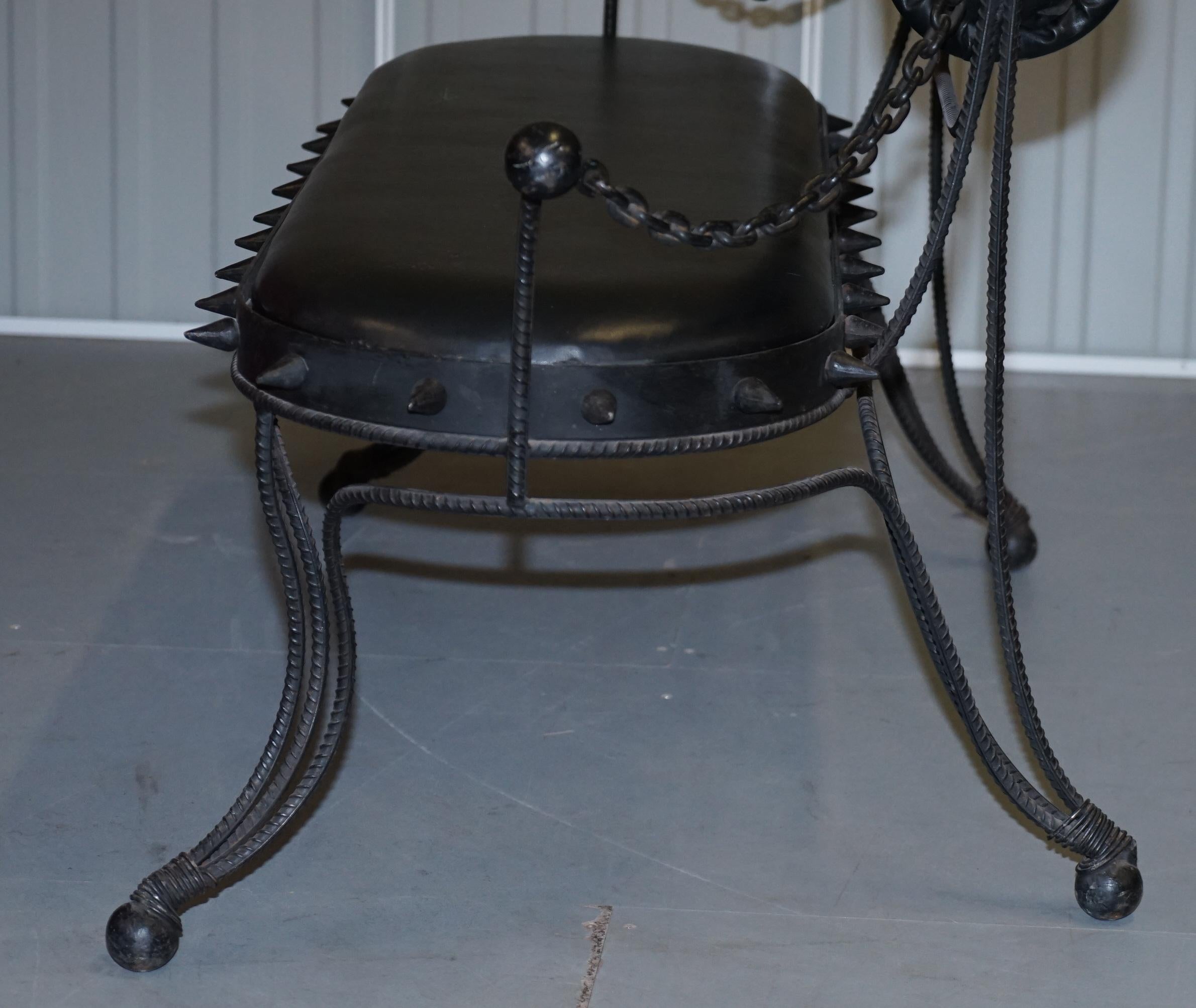 Very Interesting Iron Workers Gothic Sexy Dungeon Wrought Iron Bench Part of Set For Sale 8