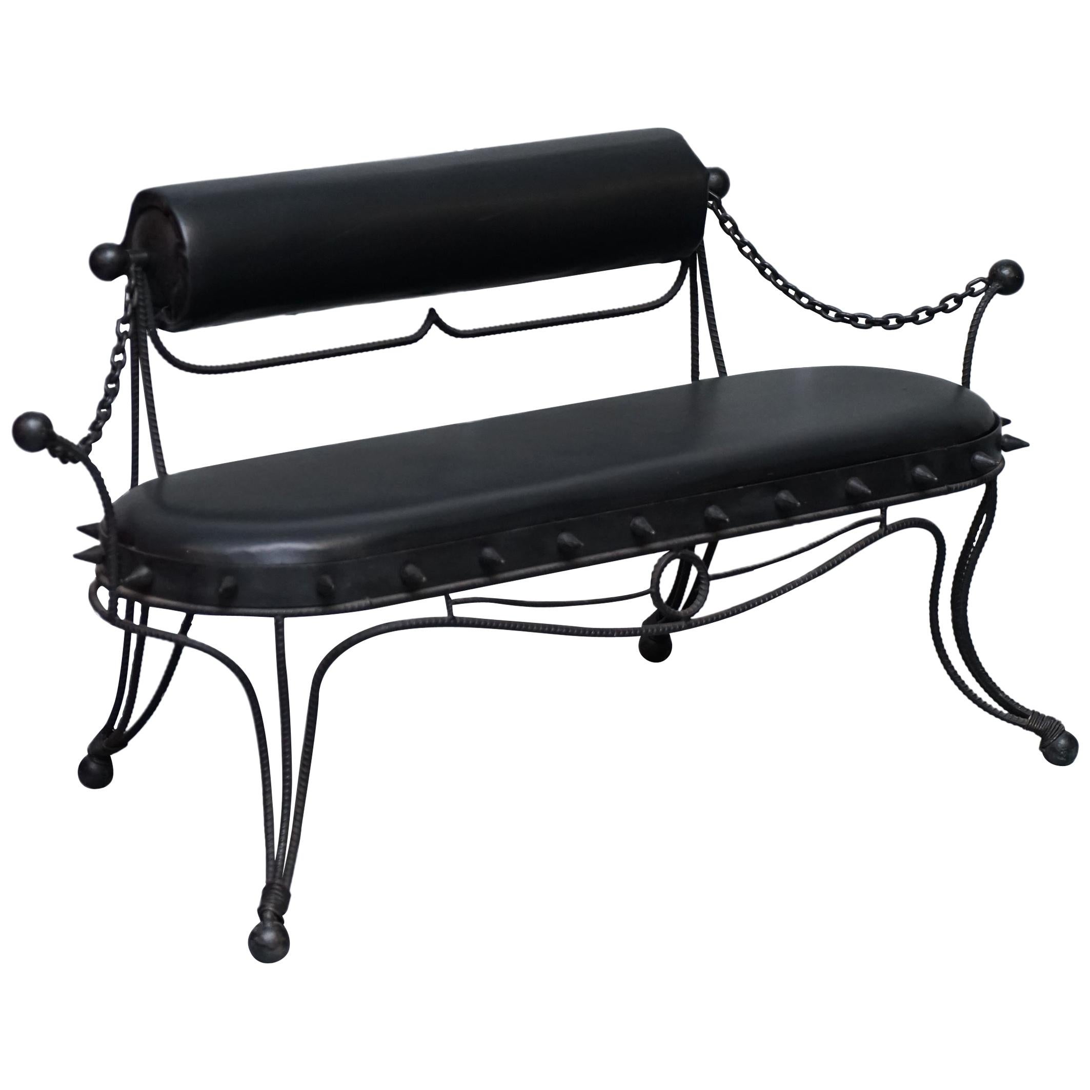 Very Interesting Iron Workers Gothic Sexy Dungeon Wrought Iron Bench Part of Set For Sale