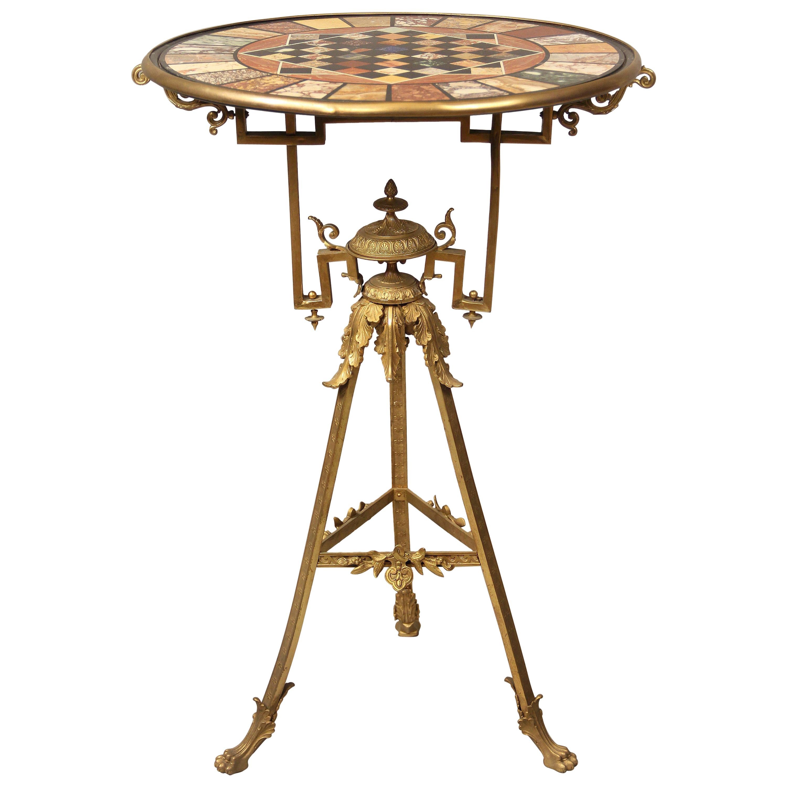 Very Interesting Late 19th Century Gilt Bronze Specimen Marble-Top Game Table