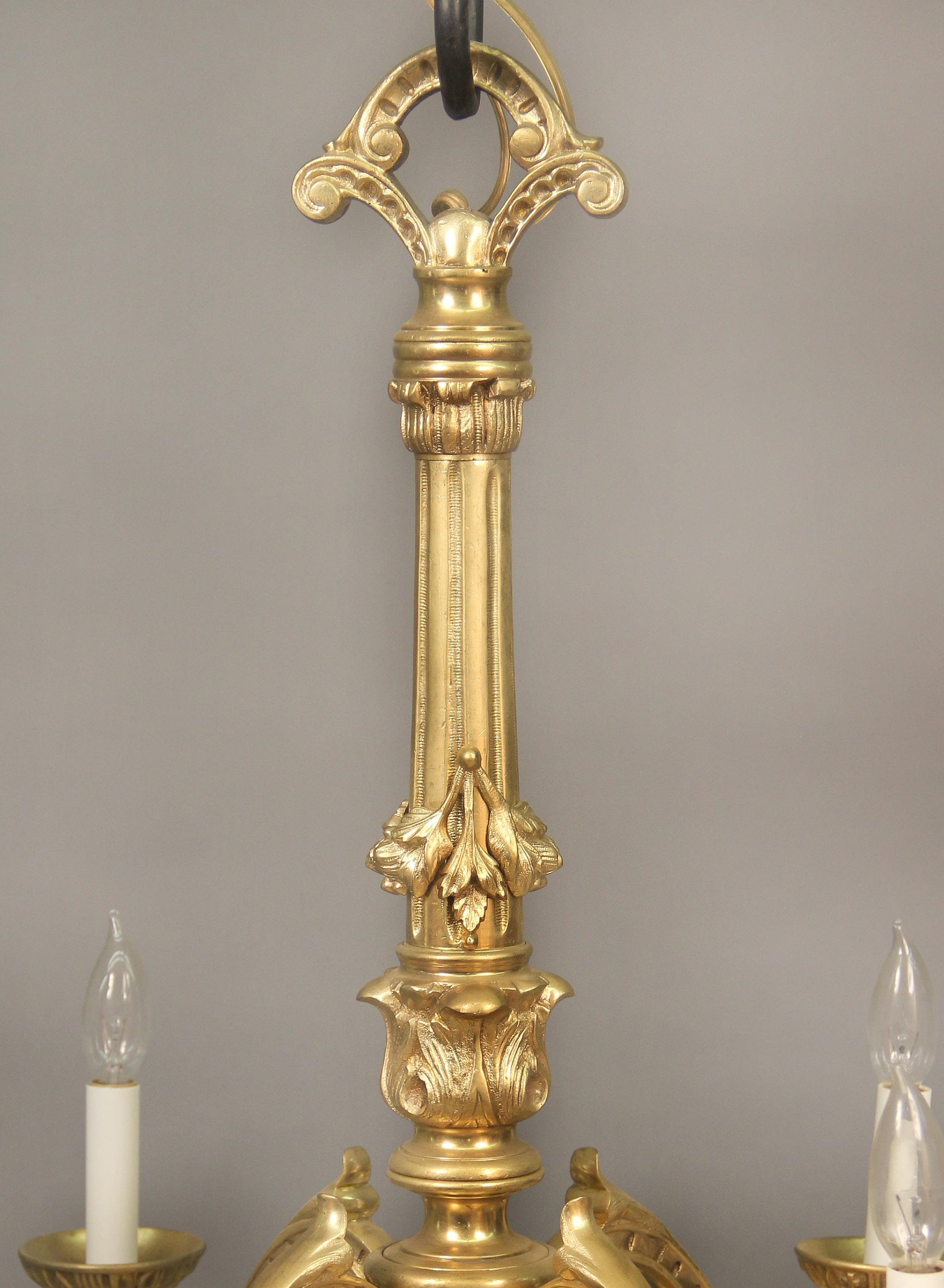 Very Interesting Late 19th Century Gilt Bronze Twelve Light Chandelier In Good Condition For Sale In New York, NY