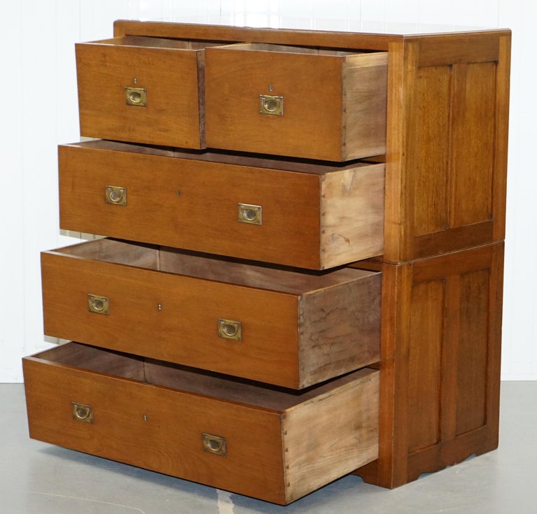Very Large Solid Panelled Teak Military Campaign Chest Of Drawers
