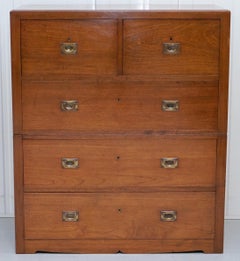 Very Large, Solid Panelled Teak Military Campaign Chest of Drawers