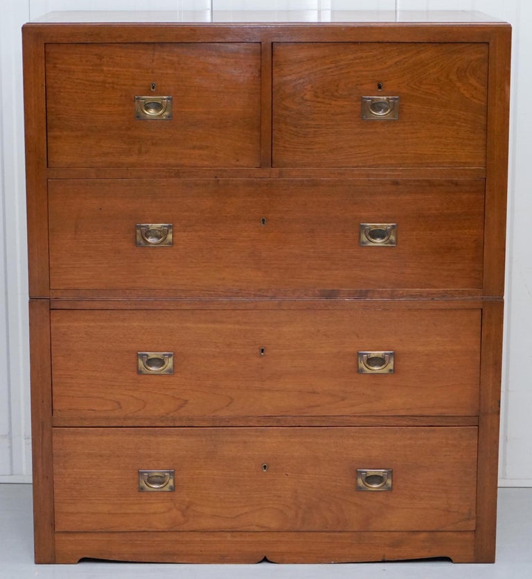 Very Large Solid Panelled Teak Military Campaign Chest Of Drawers