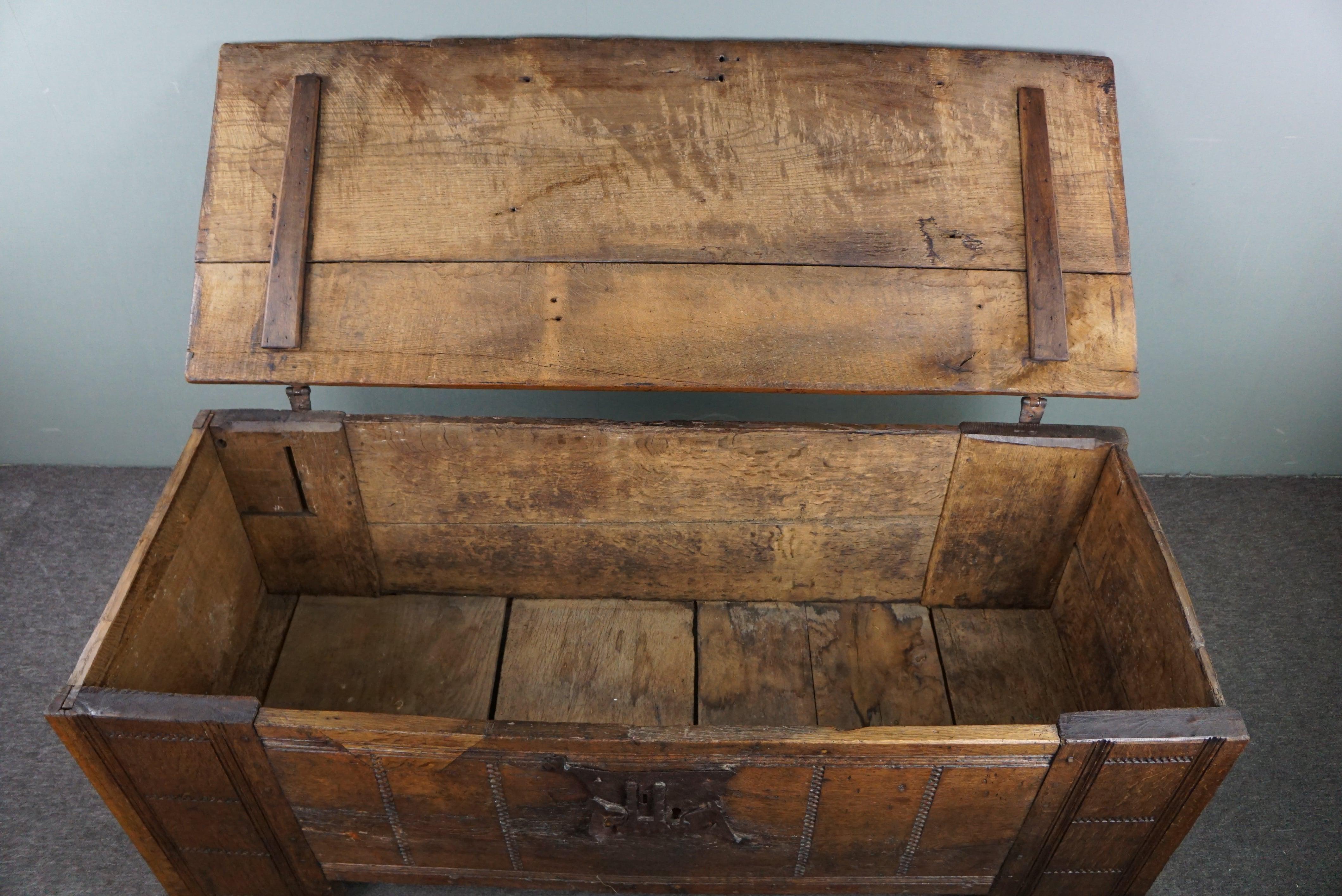 Very large 16th-century primitive oak chest/ coffee table/ sideboard For Sale 5