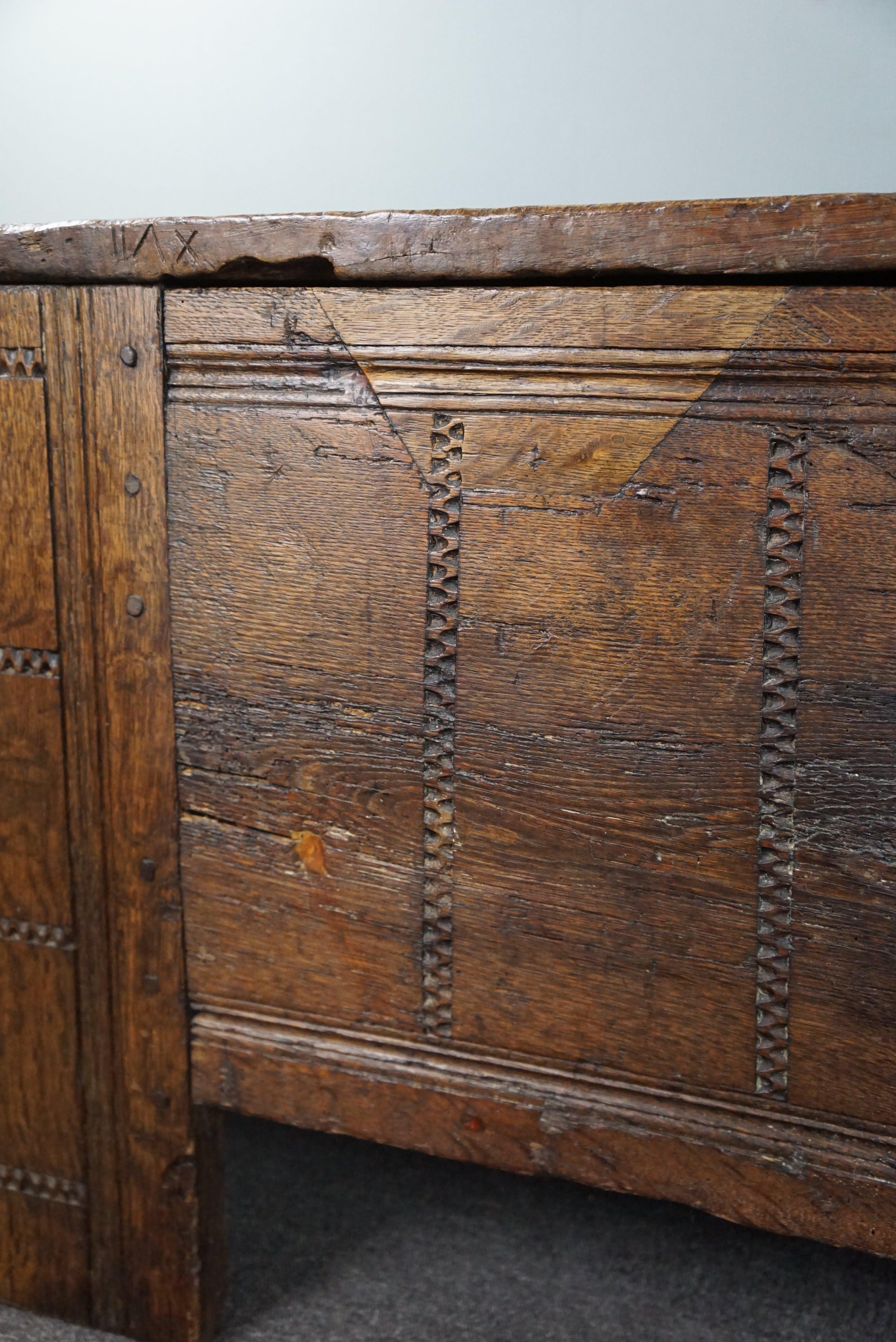 Very large 16th-century primitive oak chest/ coffee table/ sideboard For Sale 6