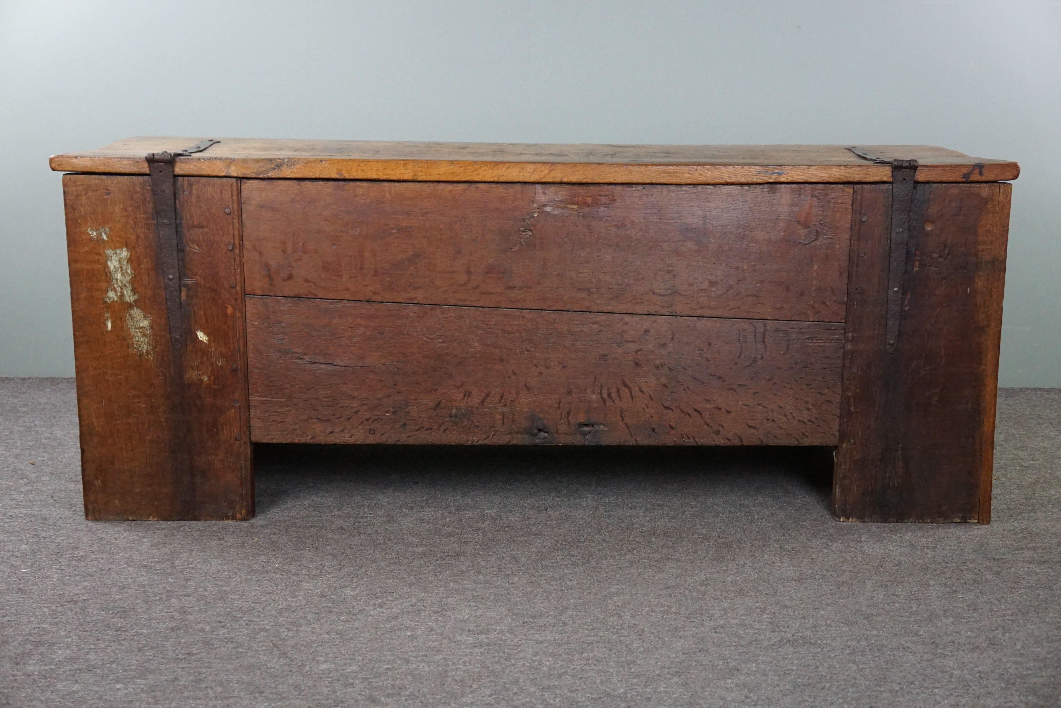 Very large 16th-century primitive oak chest/ coffee table/ sideboard In Fair Condition For Sale In Harderwijk, NL