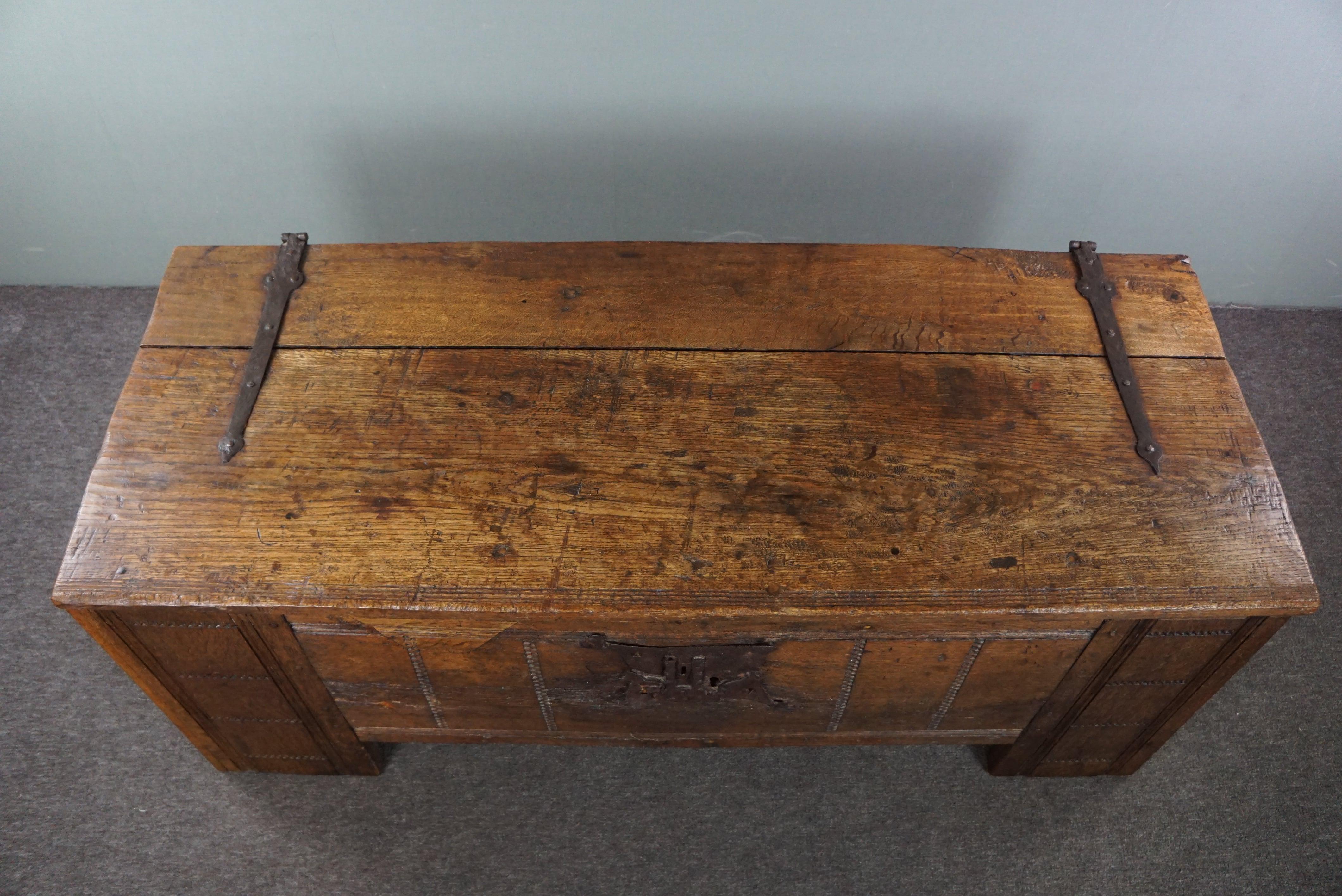 Wood Very large 16th-century primitive oak chest/ coffee table/ sideboard For Sale