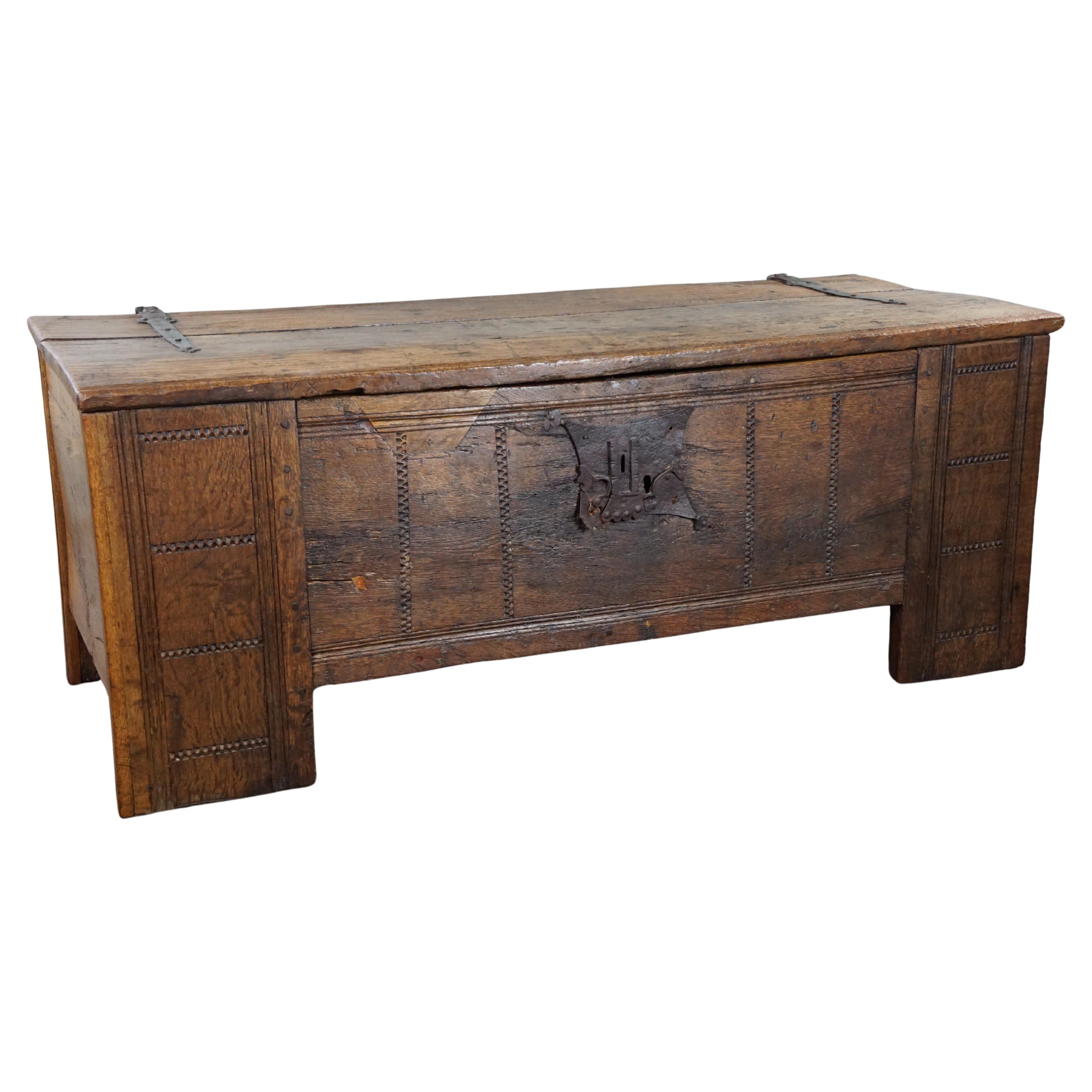 Very large 16th-century primitive oak chest/ coffee table/ sideboard For Sale