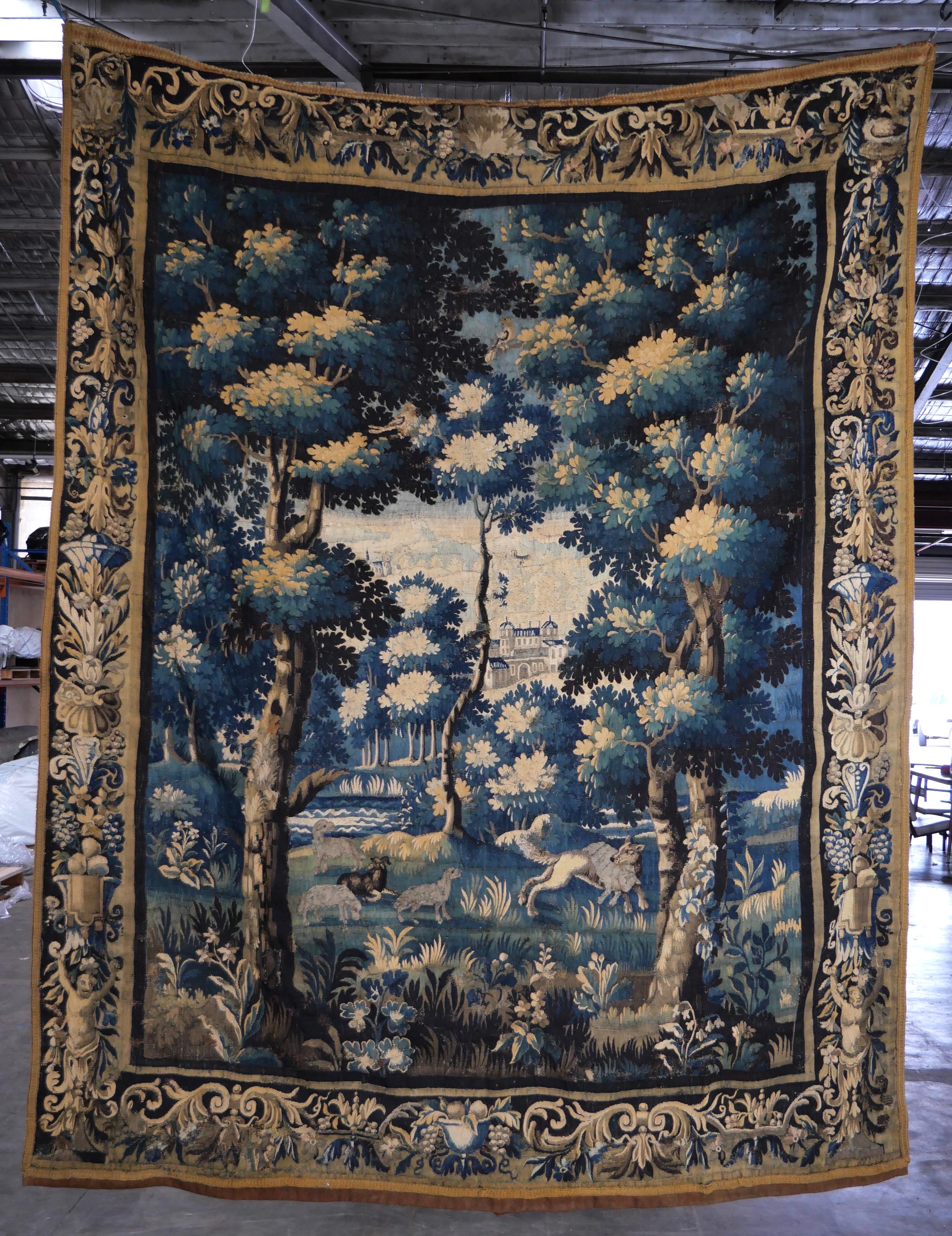 Sehr großer Aubusson Verdure-Wandteppich aus 1700er Jahren im Angebot 6