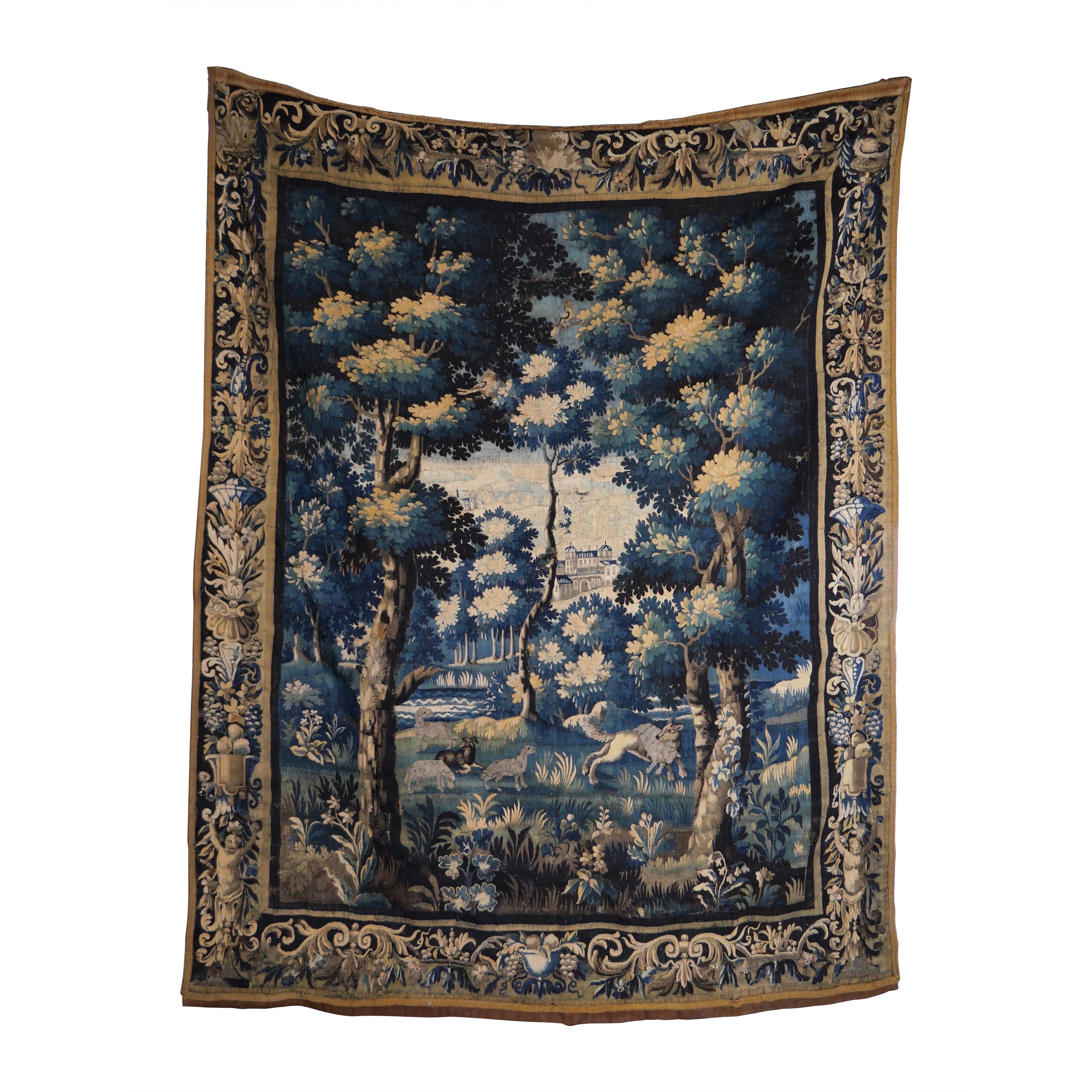 Tapiz Aubusson Verdure muy grande de 1700