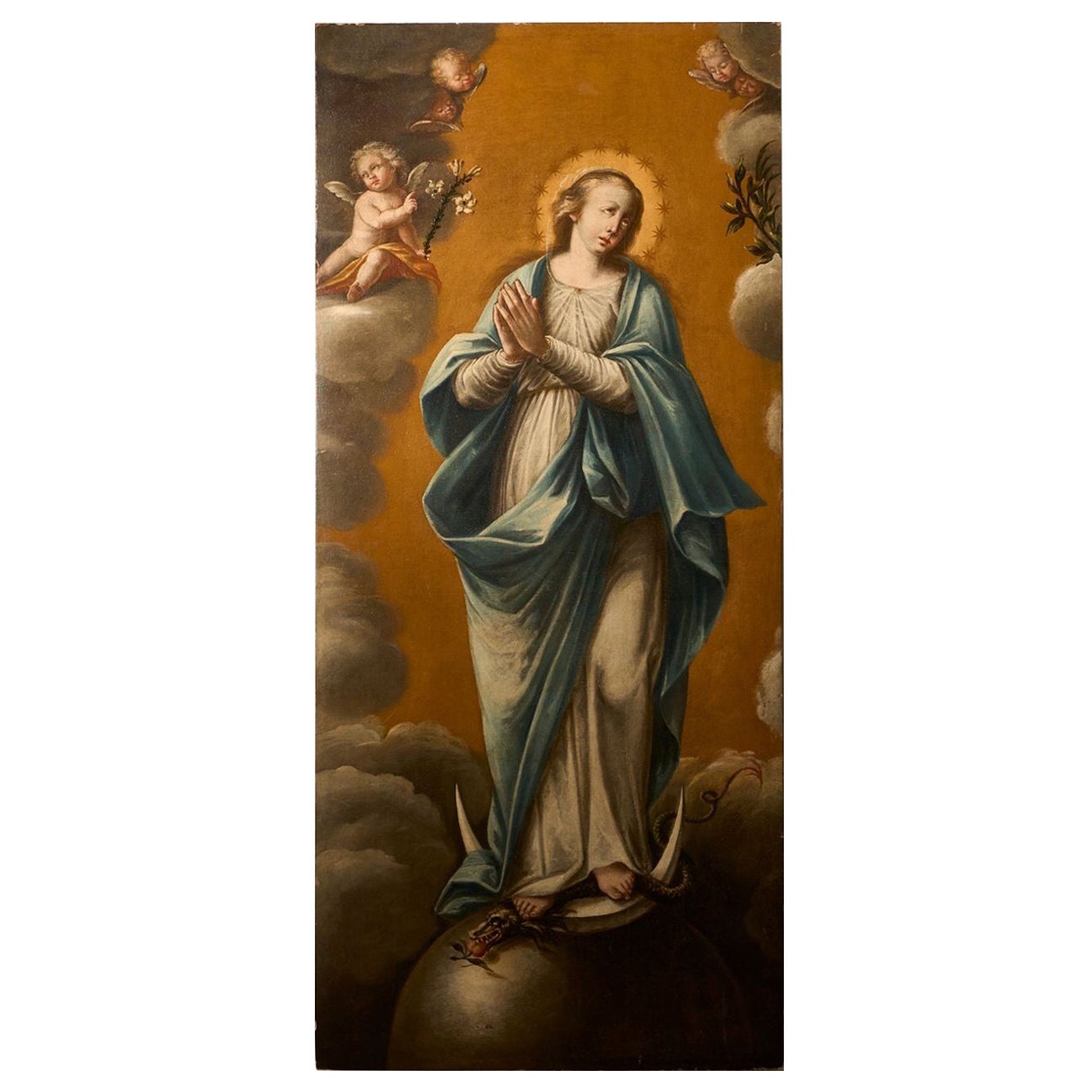 Very large 17th Century oil on canvas painting of the 'Immaculate conception'