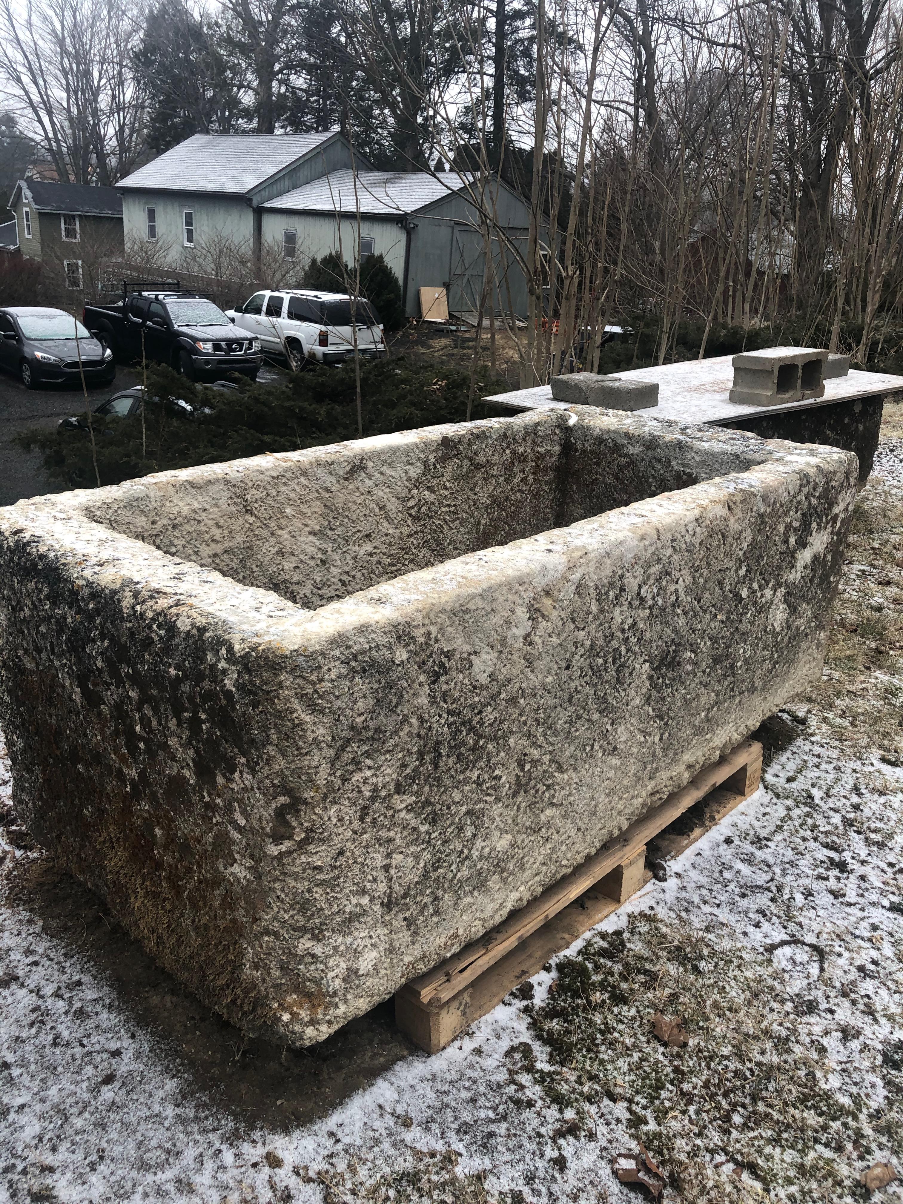 Very Large 18th C French Hand-Carved Limestone Trough 2