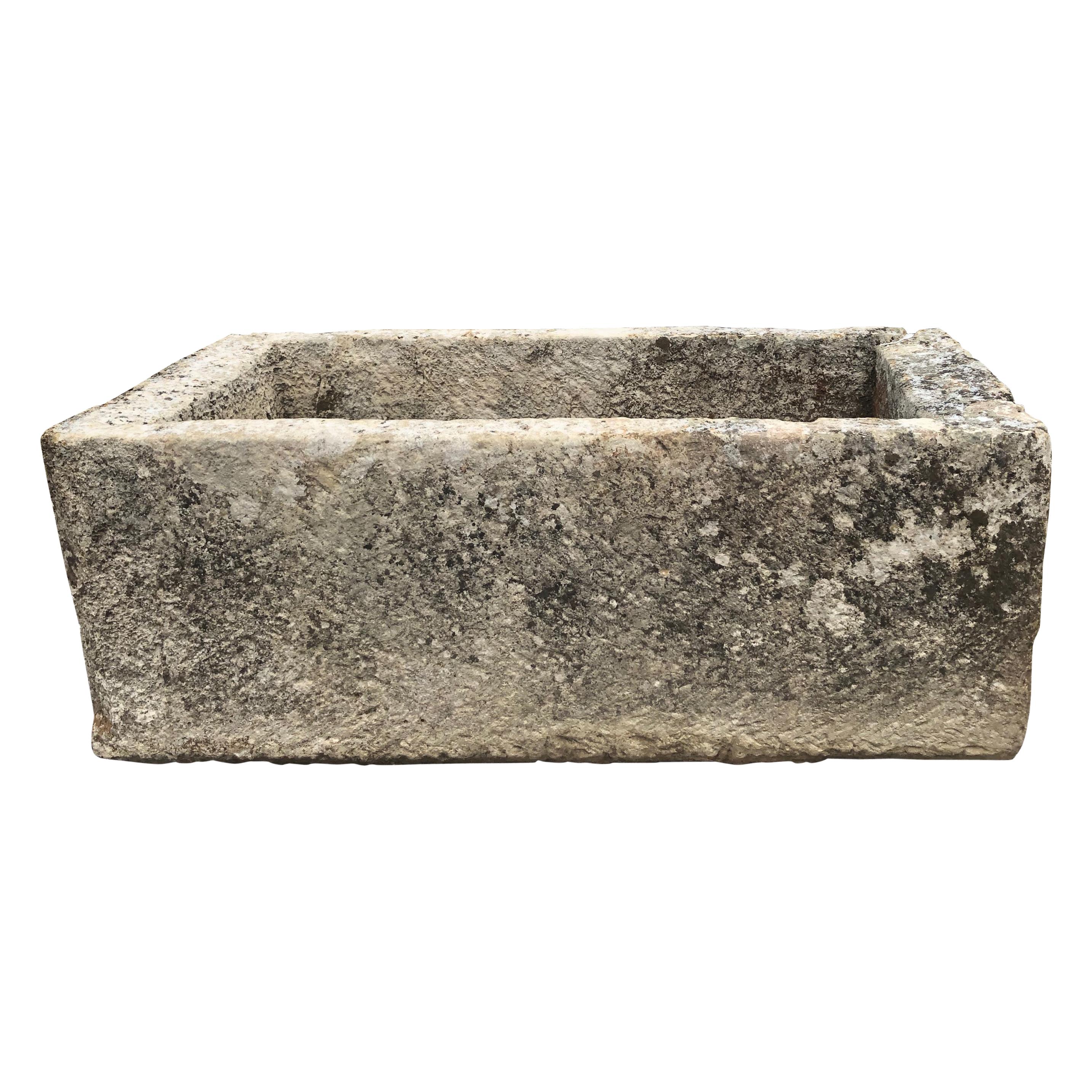 Very Large 18th C French Hand-Carved Limestone Trough