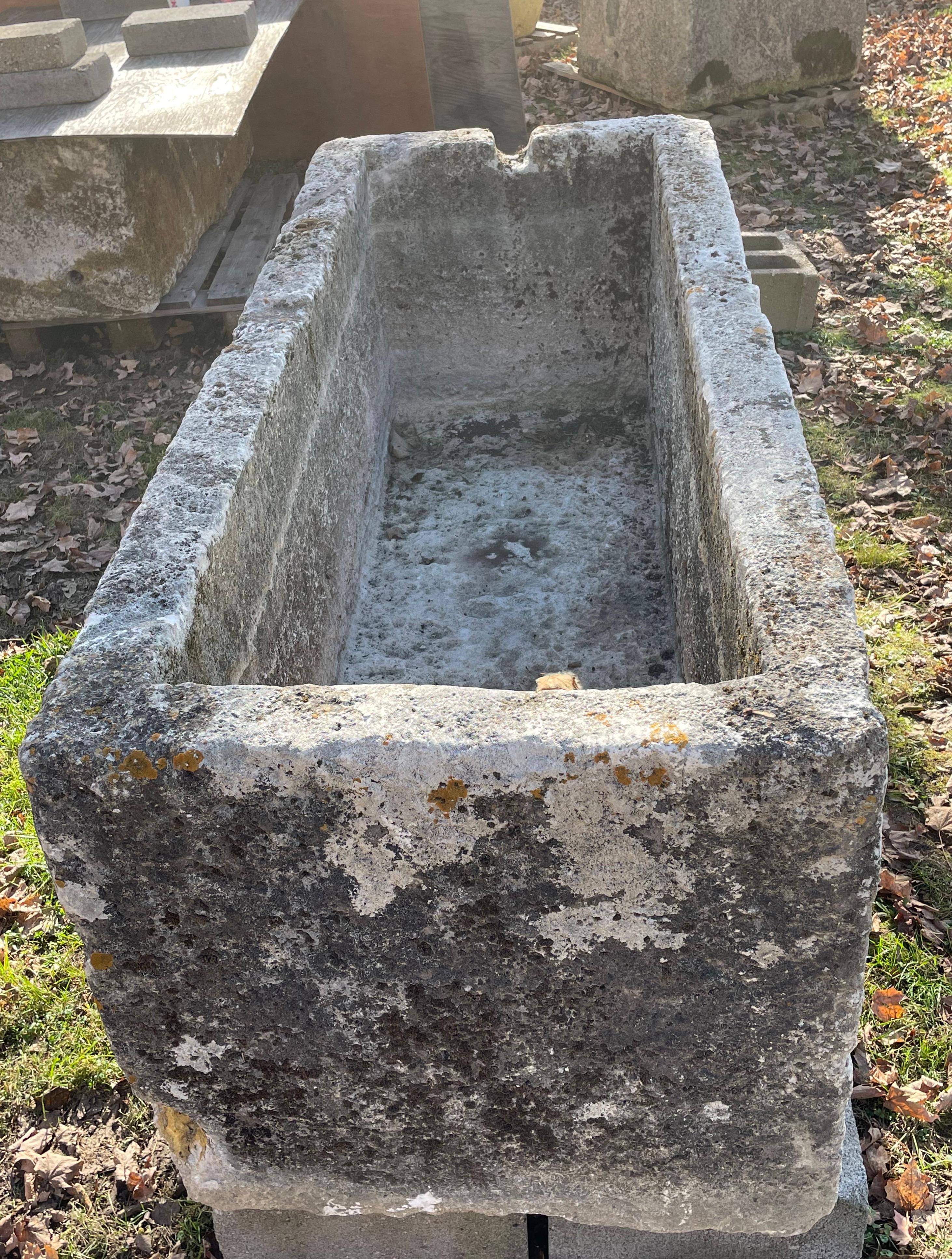 Very Large 18th C Hand-Carved French Limestone Trough In Good Condition In Woodbury, CT